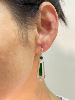 Boucles d'oreilles importantes en jade impérial certifié et diamants, meilleur vert impérial