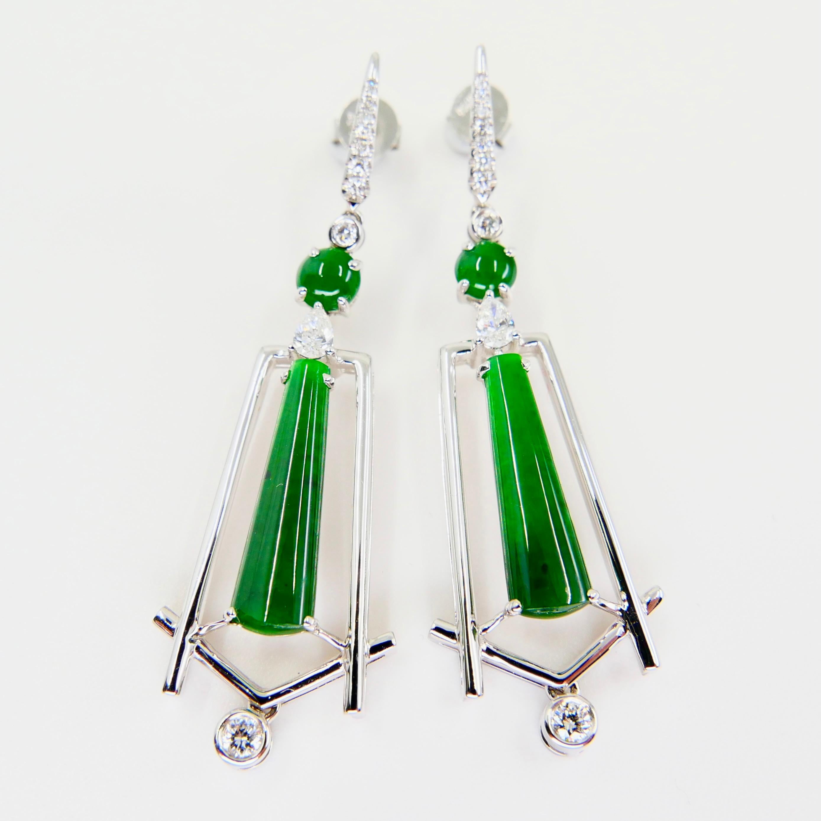 Important Certified Imperial Jade and Diamond Earrings, Best Imperial Green For Sale 1