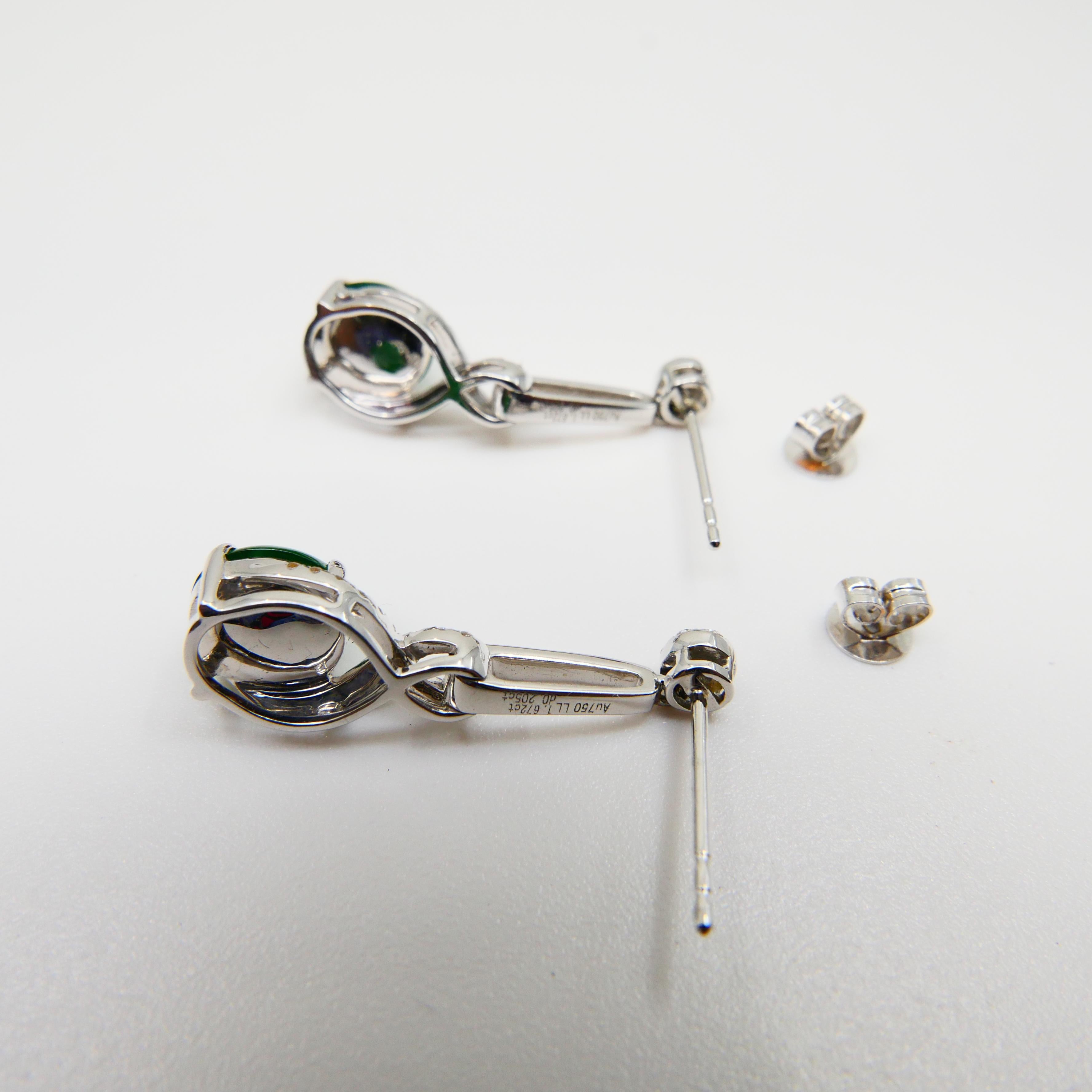 Importantes pendientes de jade y diamantes imperiales certificados, pieza de coleccionista en venta 8