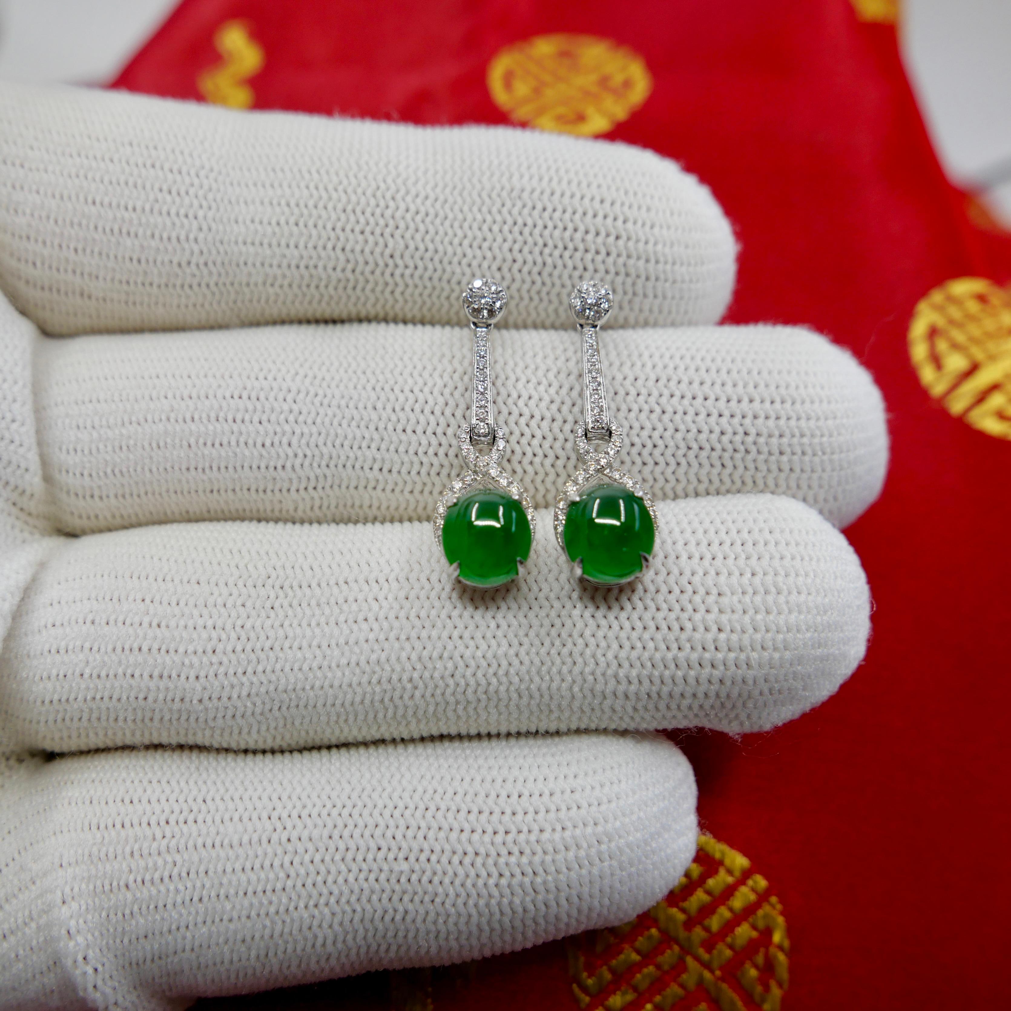 Importantes pendientes de jade y diamantes imperiales certificados, pieza de coleccionista en venta 6