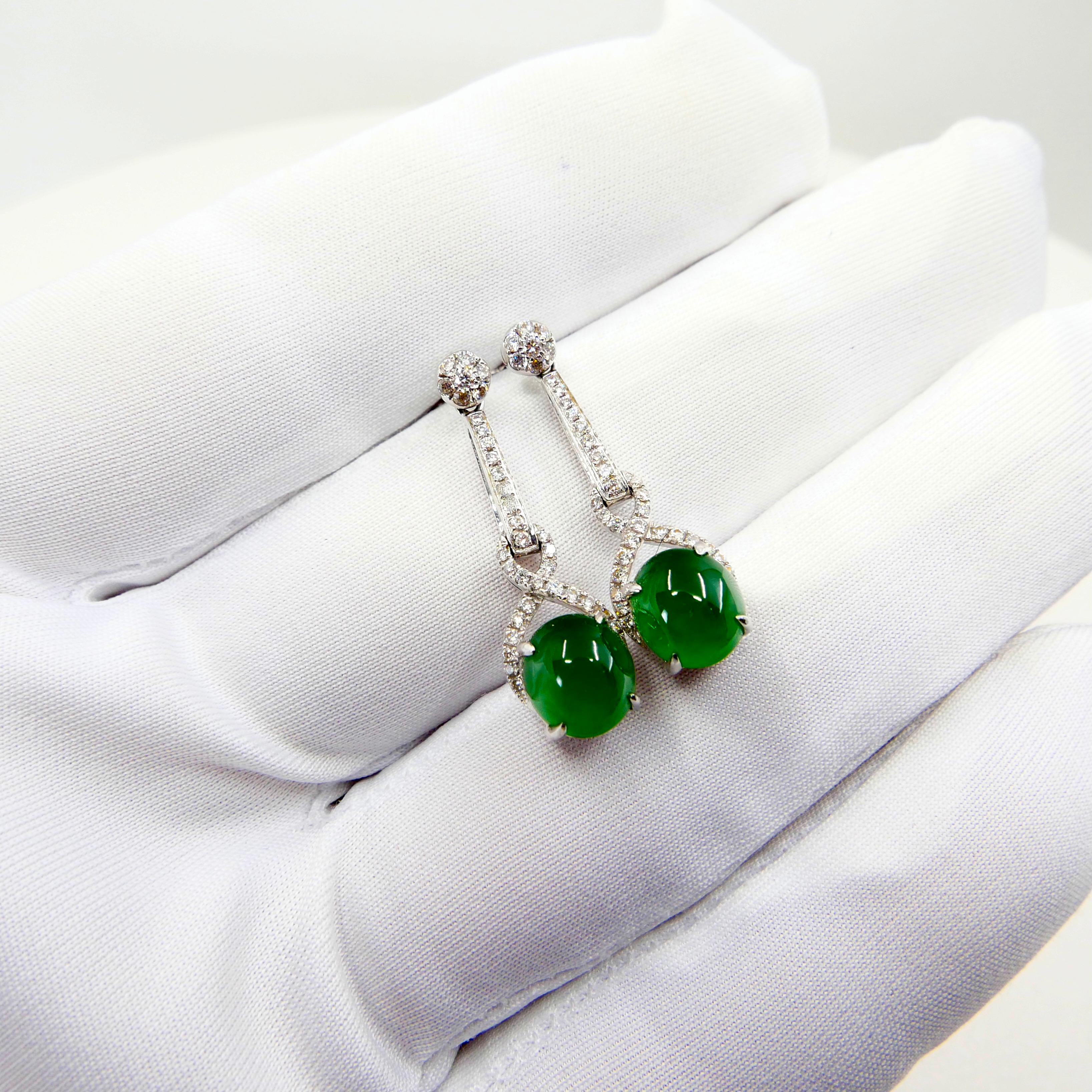 Importantes pendientes de jade y diamantes imperiales certificados, pieza de coleccionista en venta 10