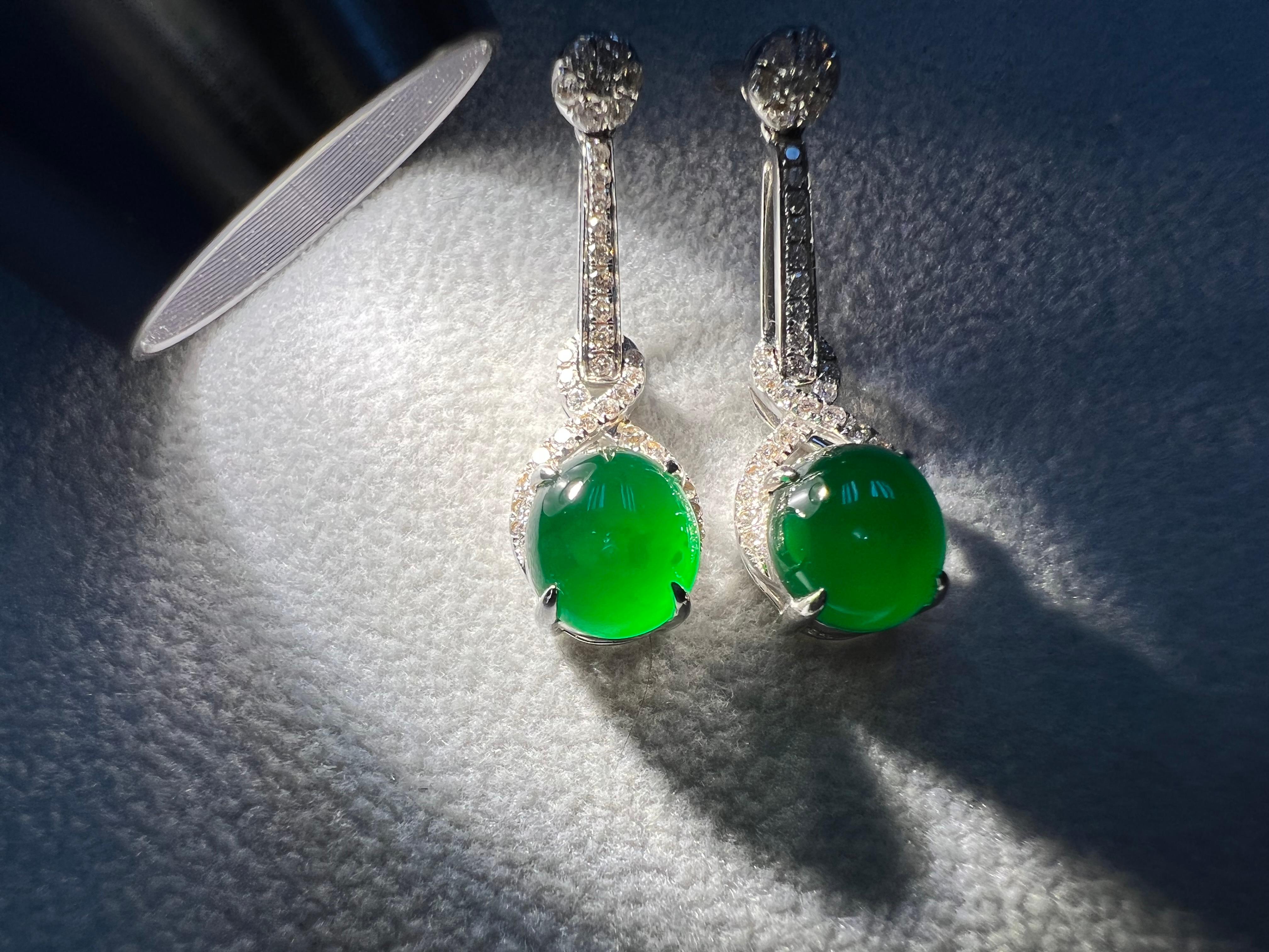 Importantes pendientes de jade y diamantes imperiales certificados, pieza de coleccionista en venta 5