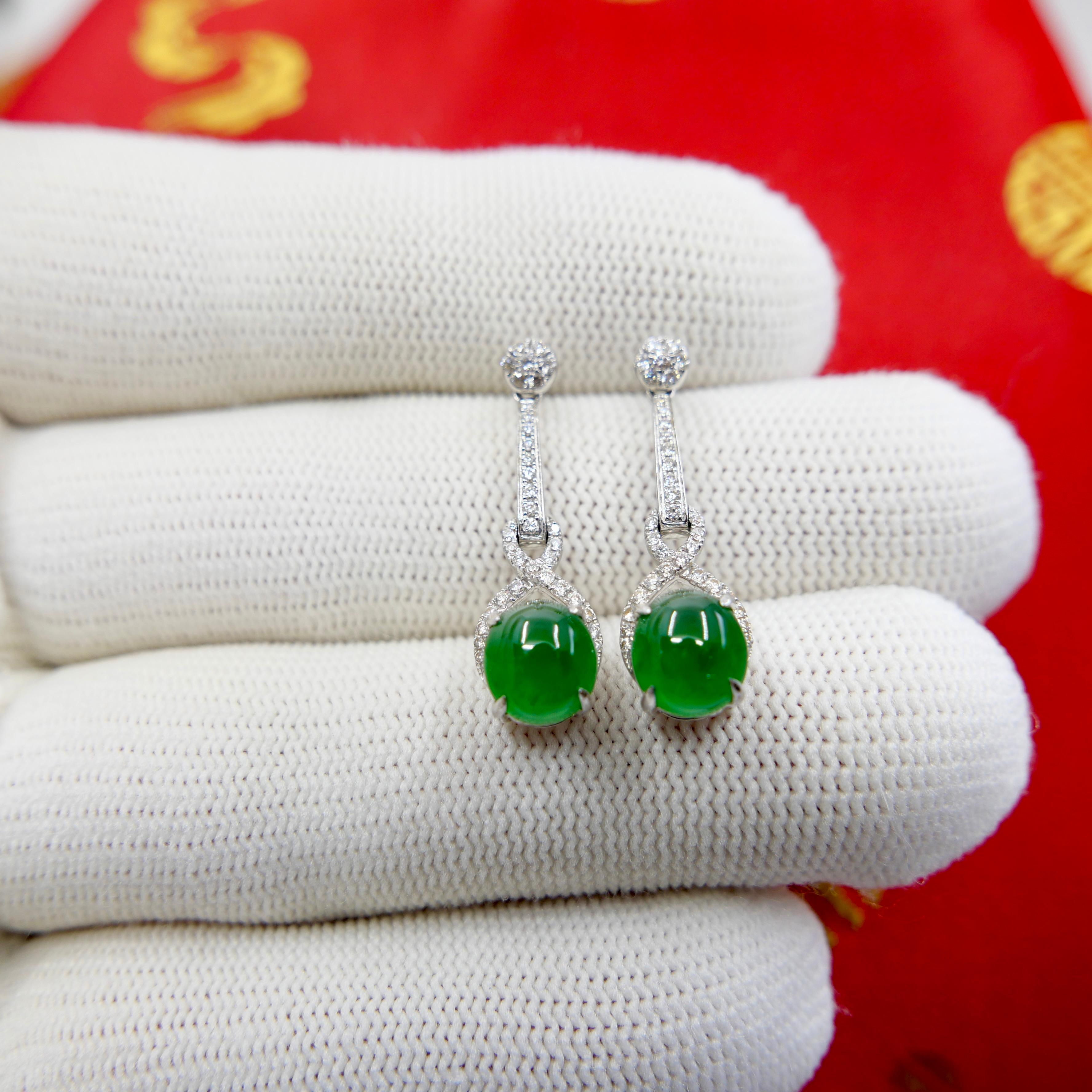 Importantes pendientes de jade y diamantes imperiales certificados, pieza de coleccionista en Nuevo estado para la venta en Hong Kong, HK
