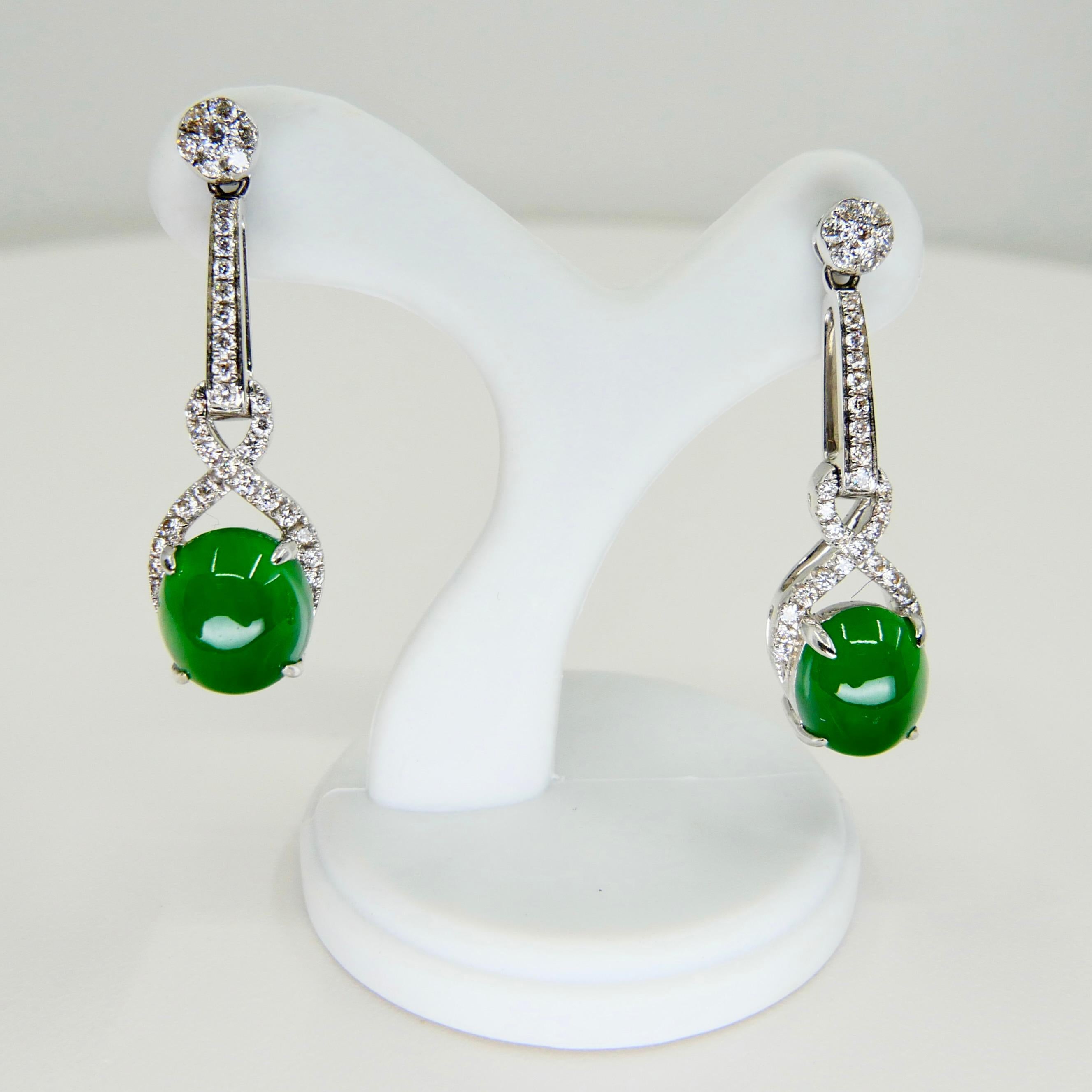 Importantes pendientes de jade y diamantes imperiales certificados, pieza de coleccionista en venta 2