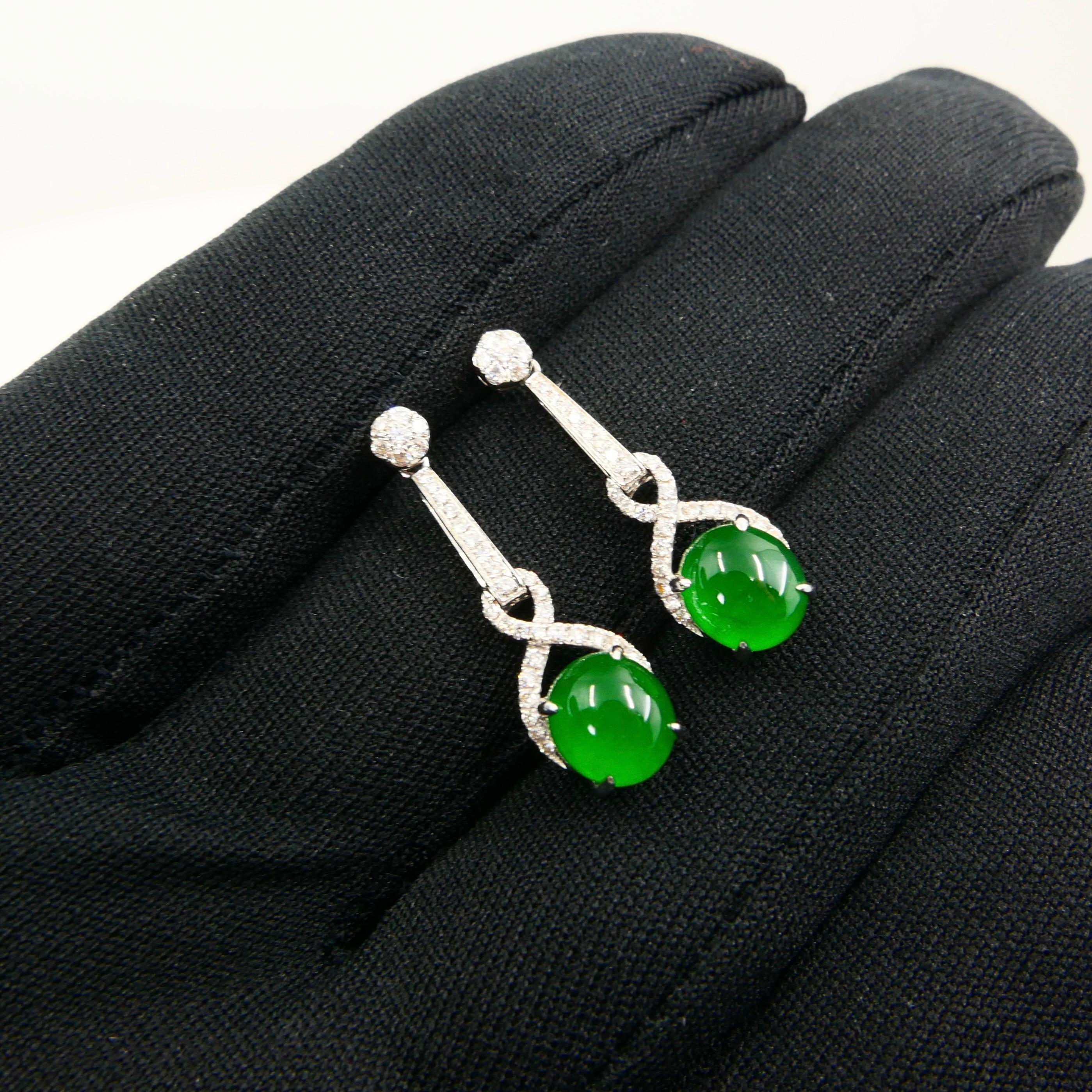 Importantes pendientes de jade y diamantes imperiales certificados, pieza de coleccionista en venta 3