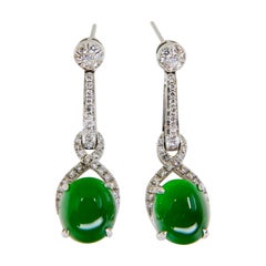 Important Certified Imperial Jade & Diamond Earrings, Collector's Item