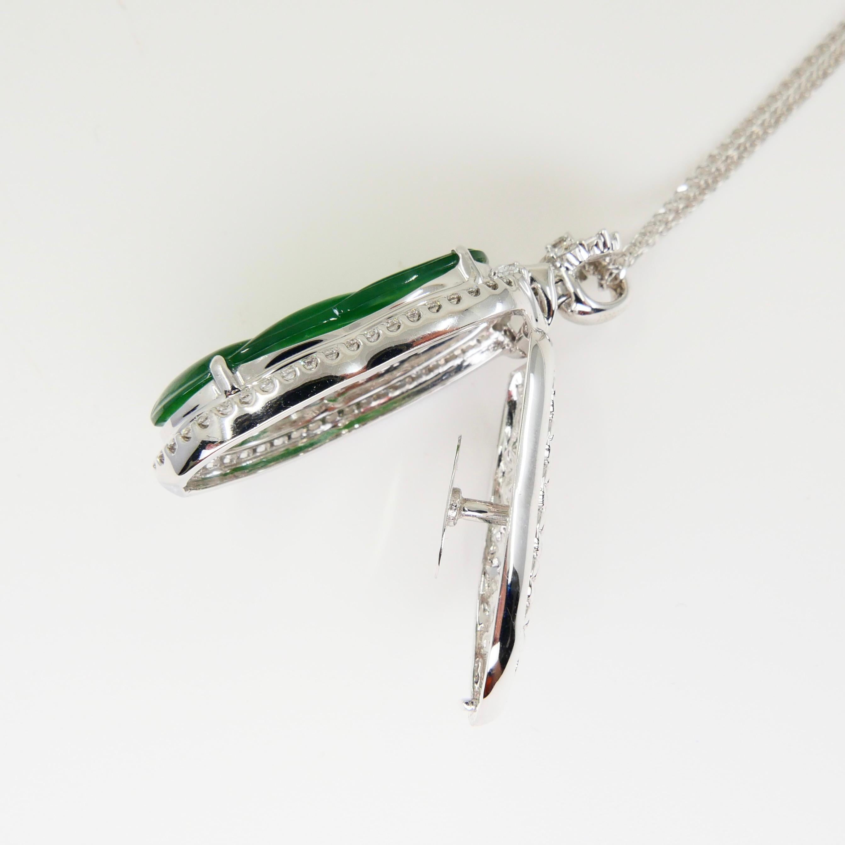 Important Certified Imperial Jadeite Jade & Diamond Pendant Necklace, Icy Jade For Sale 4