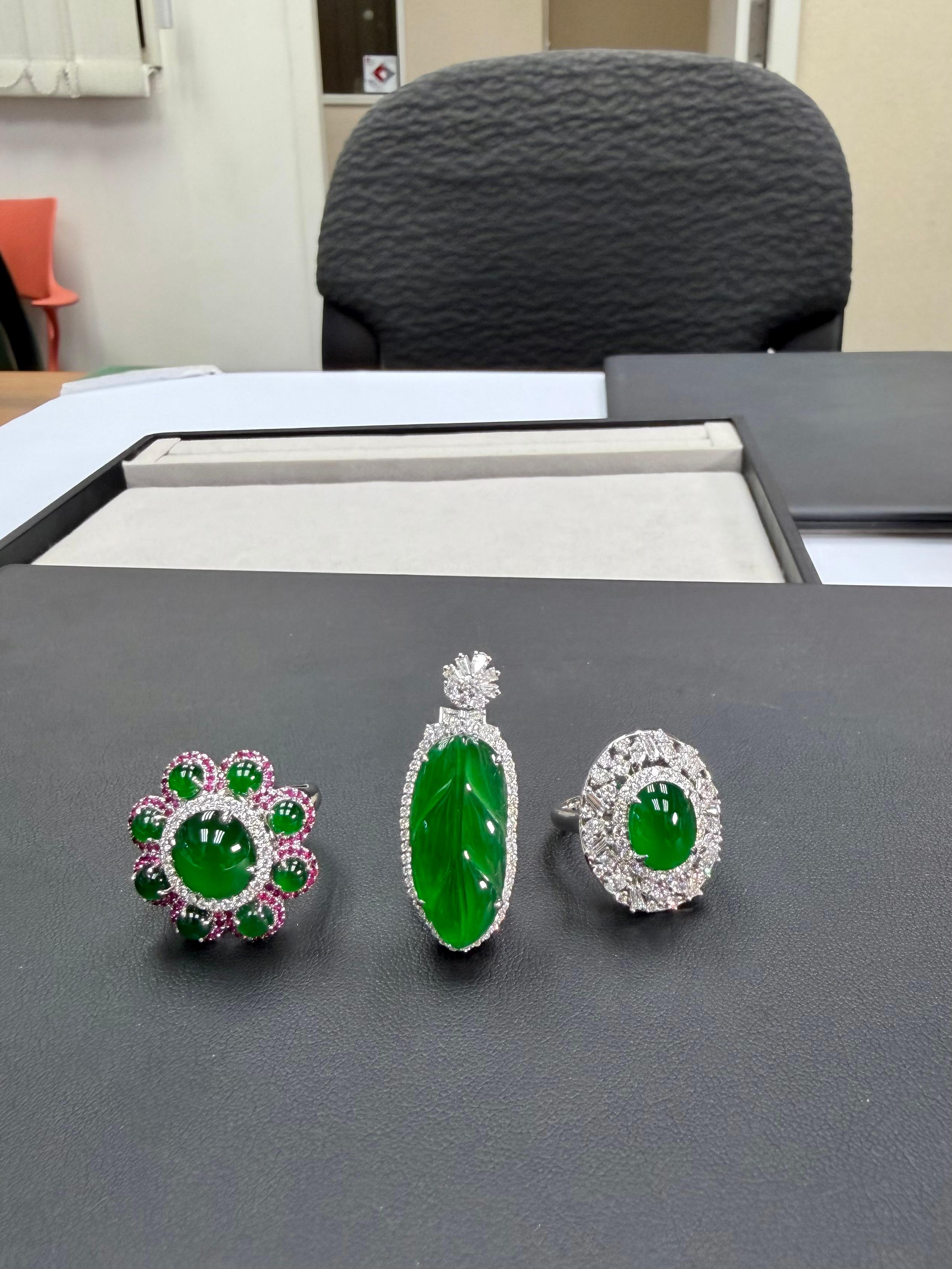 Halskette mit Anhänger, zertifizierter kaiserlicher Jadeit Jade & Diamant, Icy Jade im Angebot 8