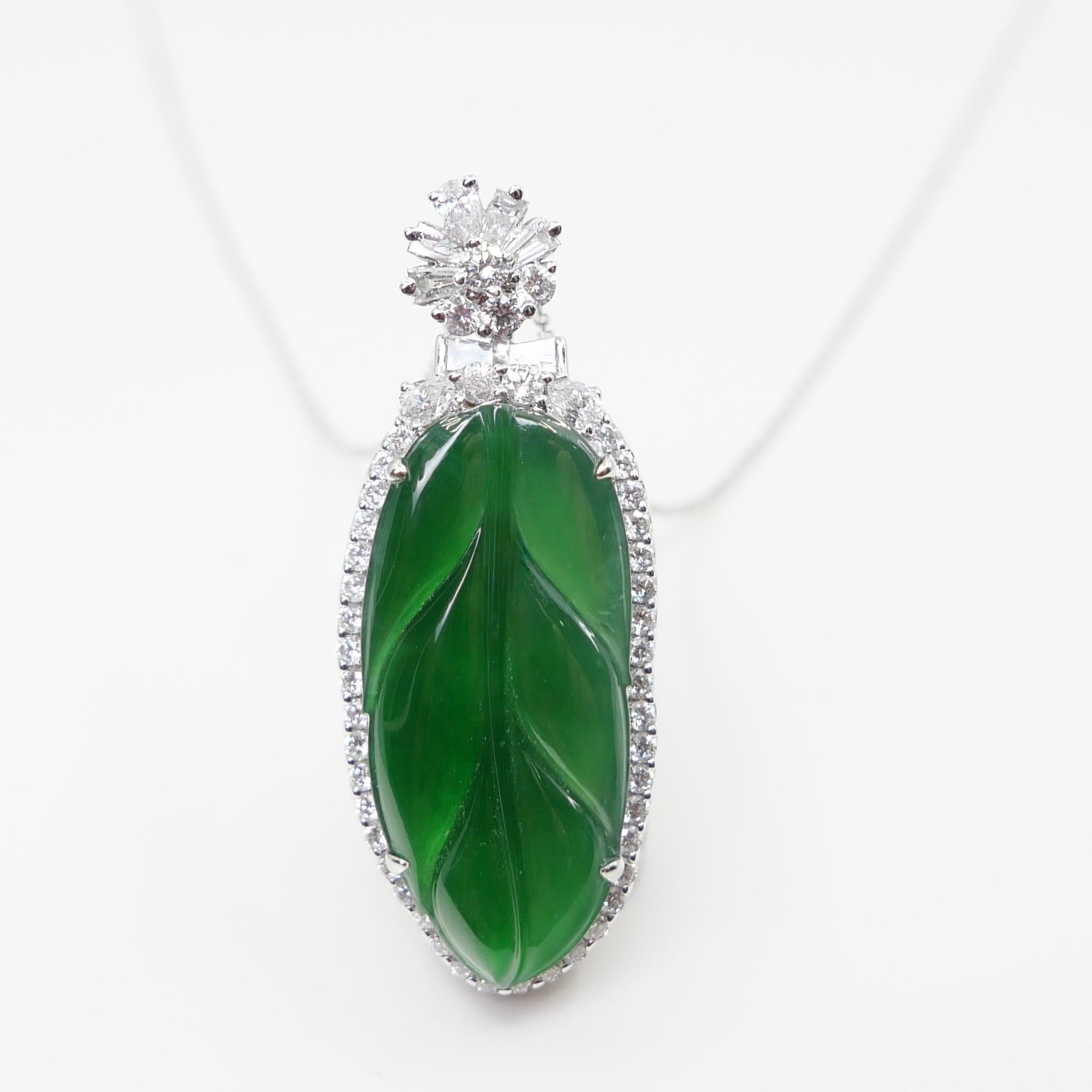 Halskette mit Anhänger, zertifizierter kaiserlicher Jadeit Jade & Diamant, Icy Jade im Angebot 3