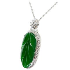 Important Certified Imperial Jadeite Jade & Diamond Pendant Necklace, Icy Jade