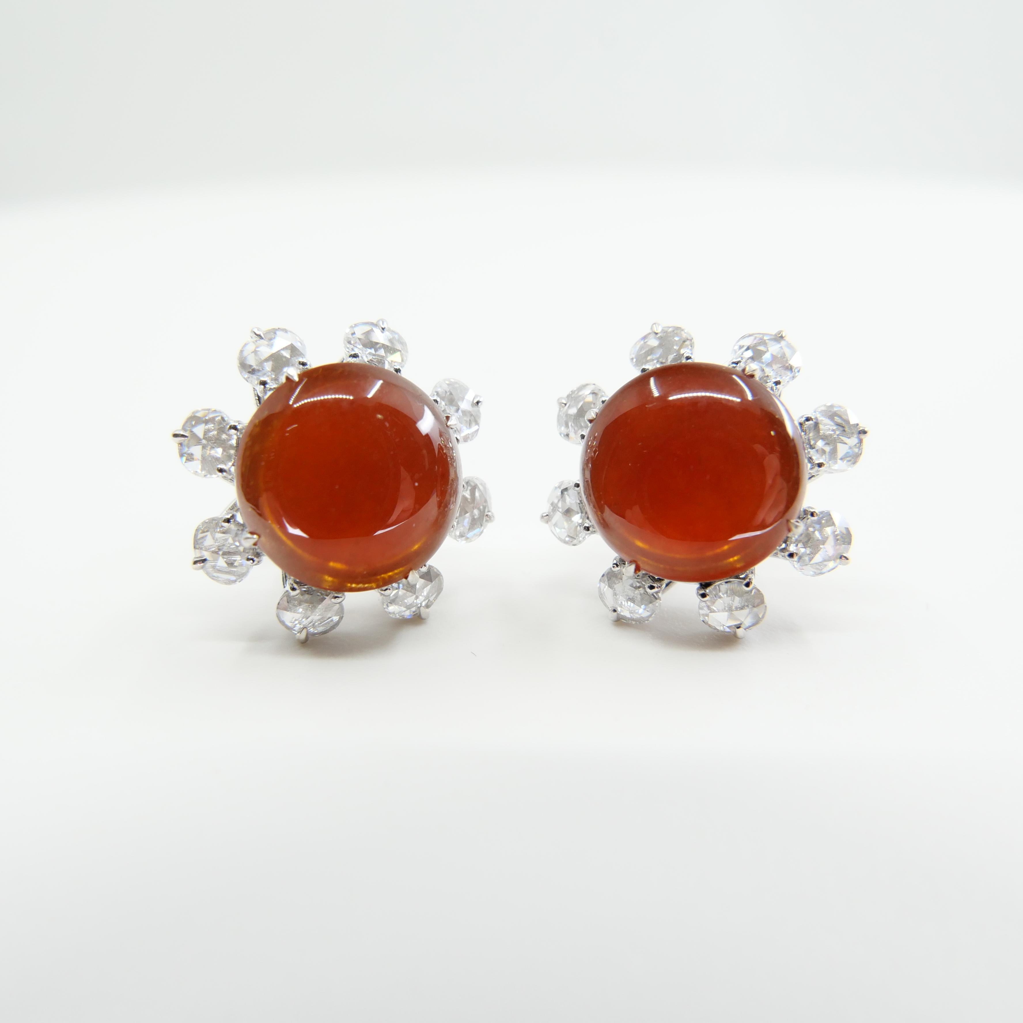 Important Certified Imperial Red Jade & Diamond Stud Earrings, Collector's Item For Sale 4