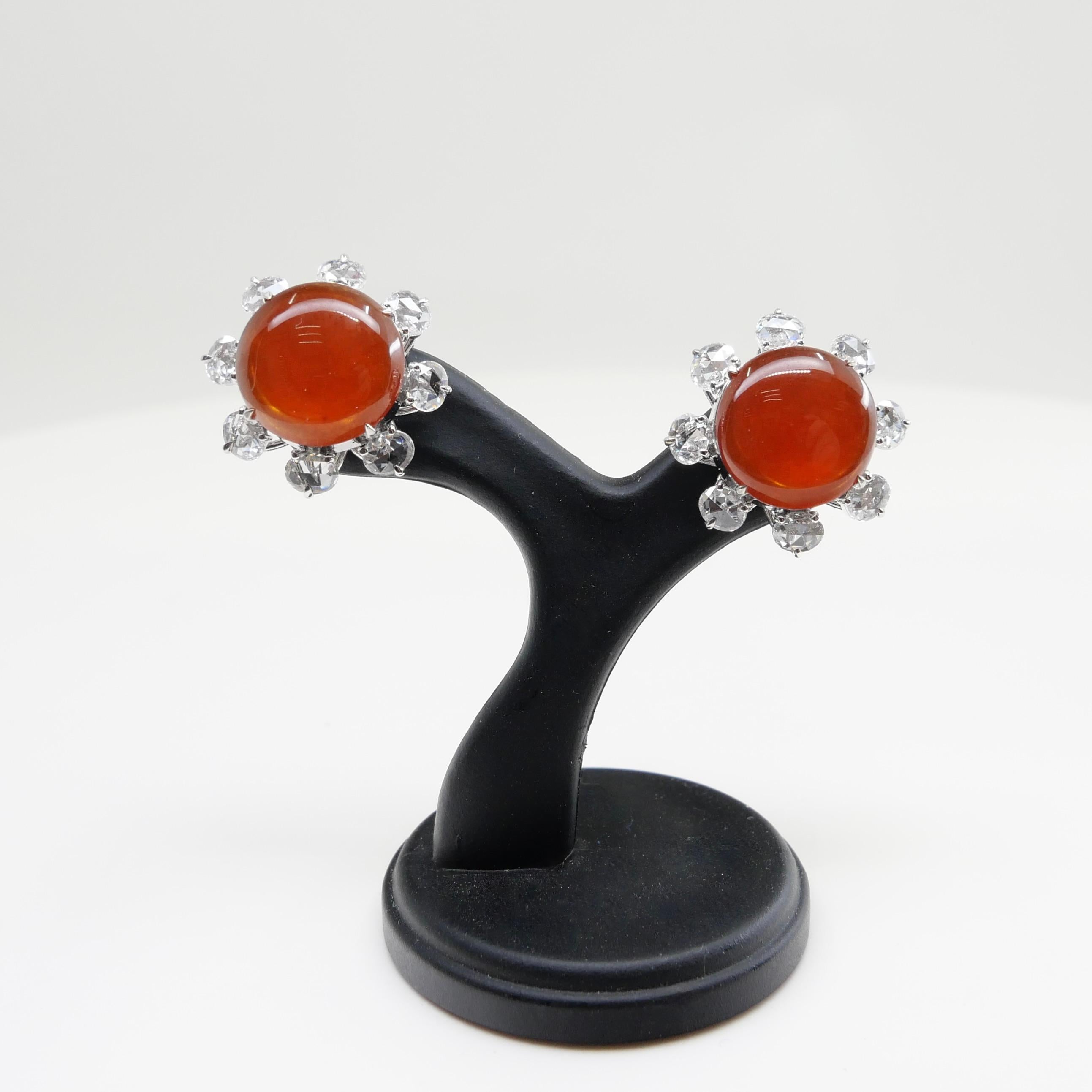 Important Certified Imperial Red Jade & Diamond Stud Earrings, Collector's Item For Sale 5