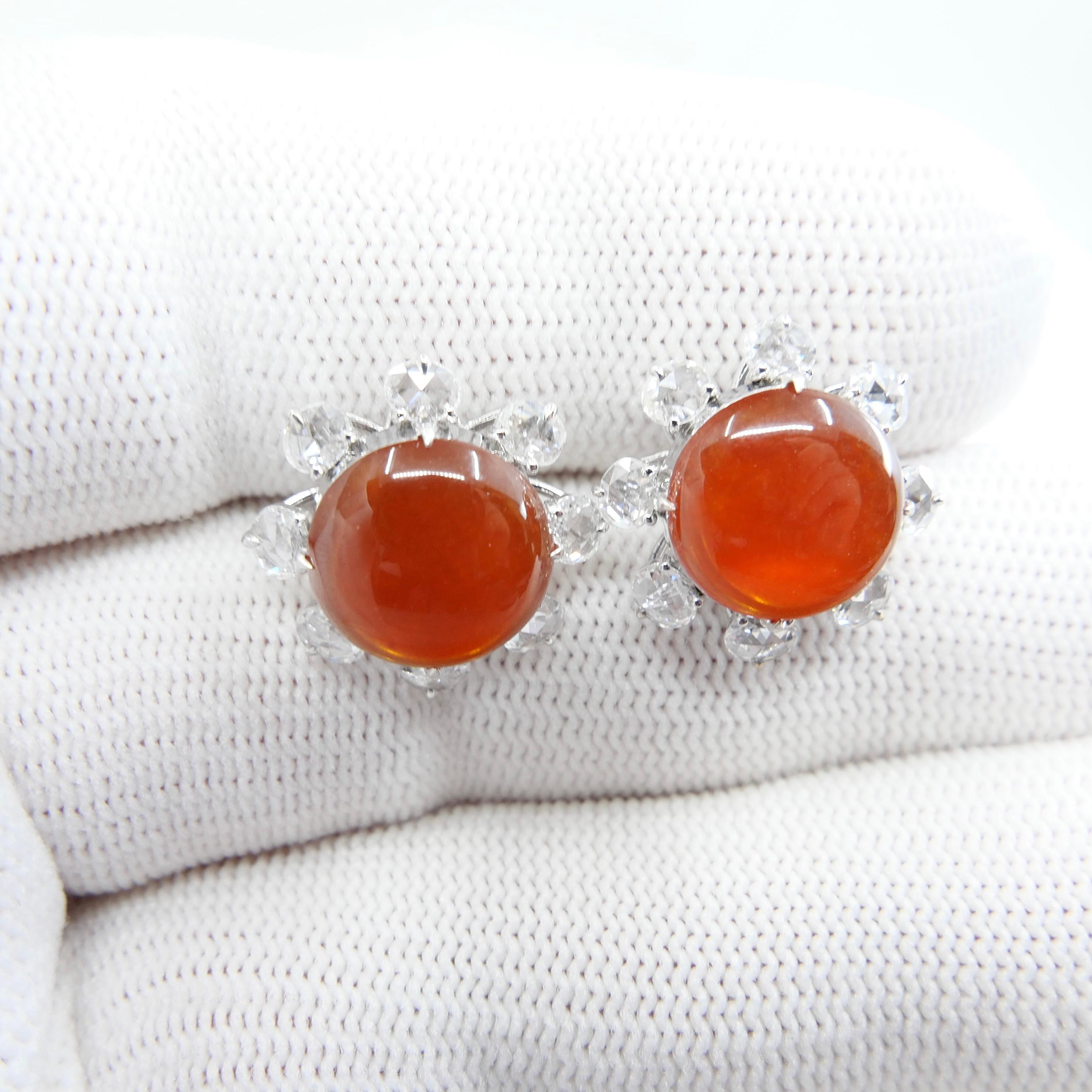Important Certified Imperial Red Jade & Diamond Stud Earrings, Collector's Item For Sale 8