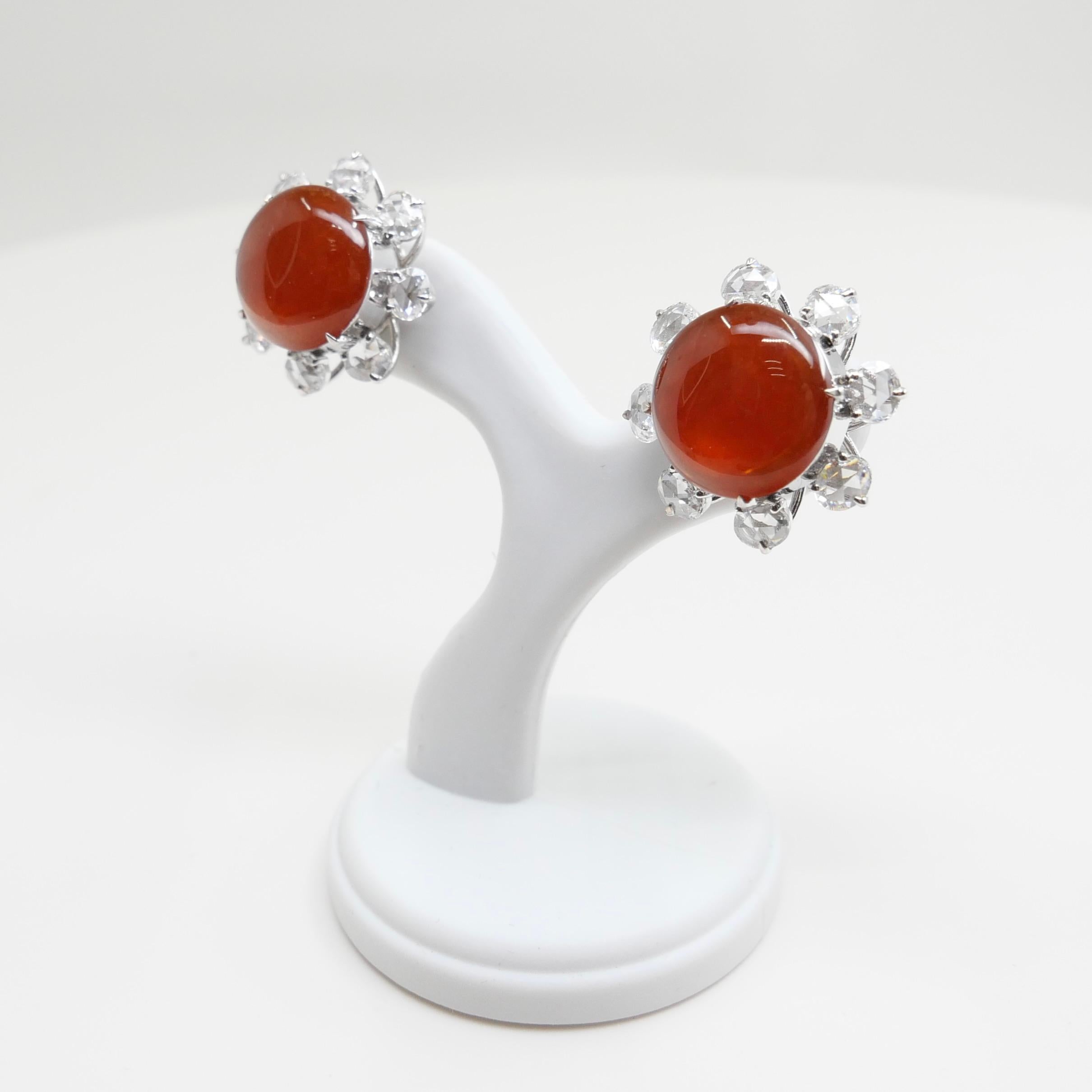 Important Certified Imperial Red Jade & Diamond Stud Earrings, Collector's Item For Sale 9