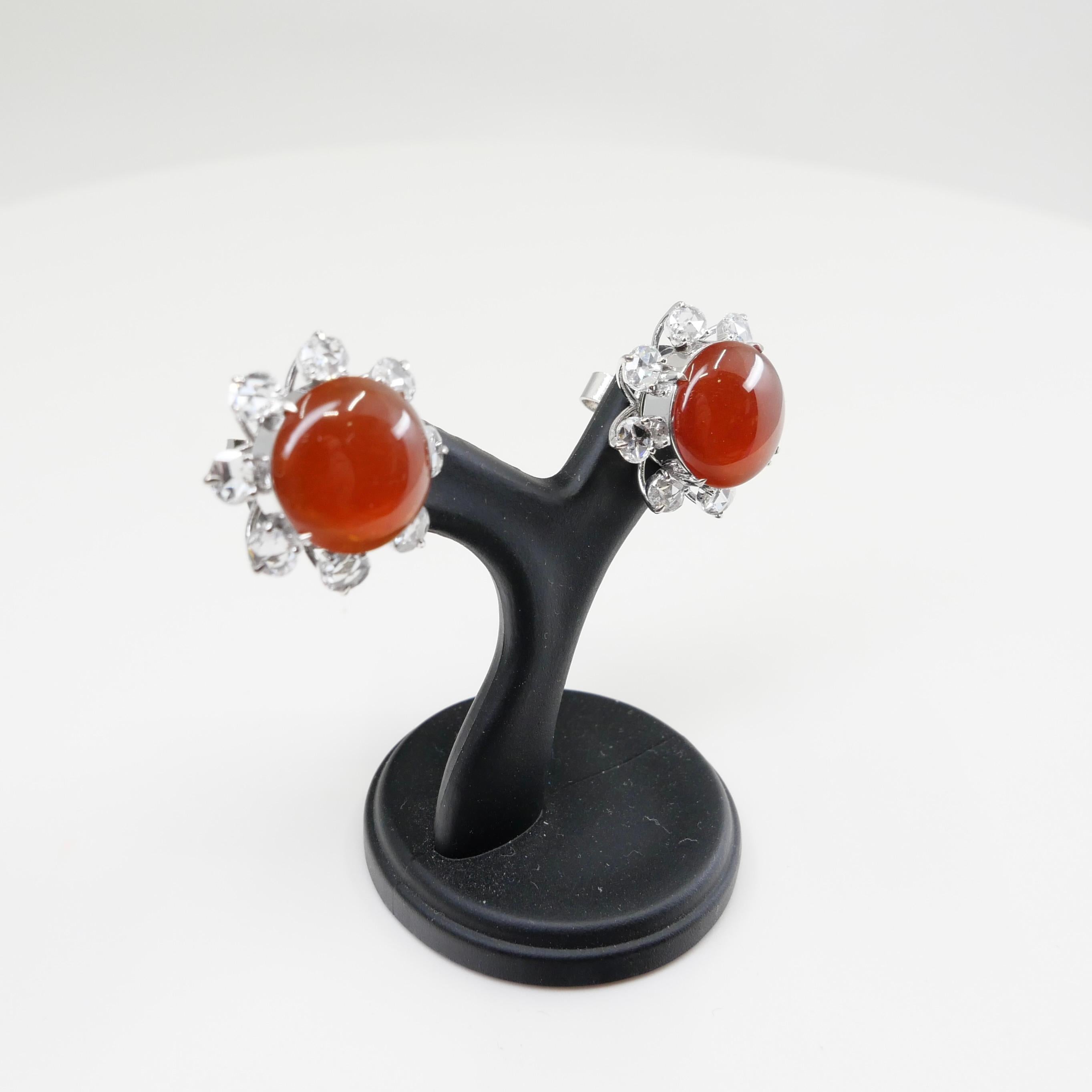 Important Certified Imperial Red Jade & Diamond Stud Earrings, Collector's Item For Sale 10