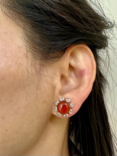 Important Certified Imperial Red Jade & Diamond Stud Earrings, Collector's Item