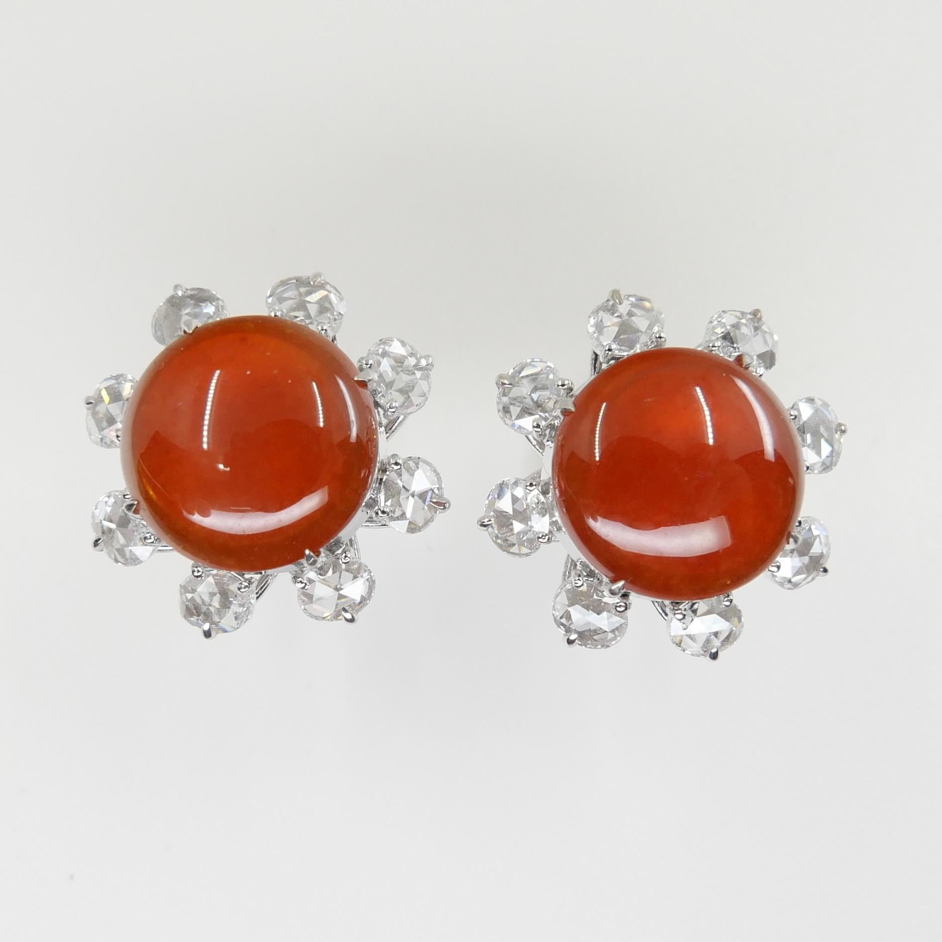 Important Certified Imperial Red Jade & Diamond Stud Earrings, Collector's Item In New Condition For Sale In Hong Kong, HK