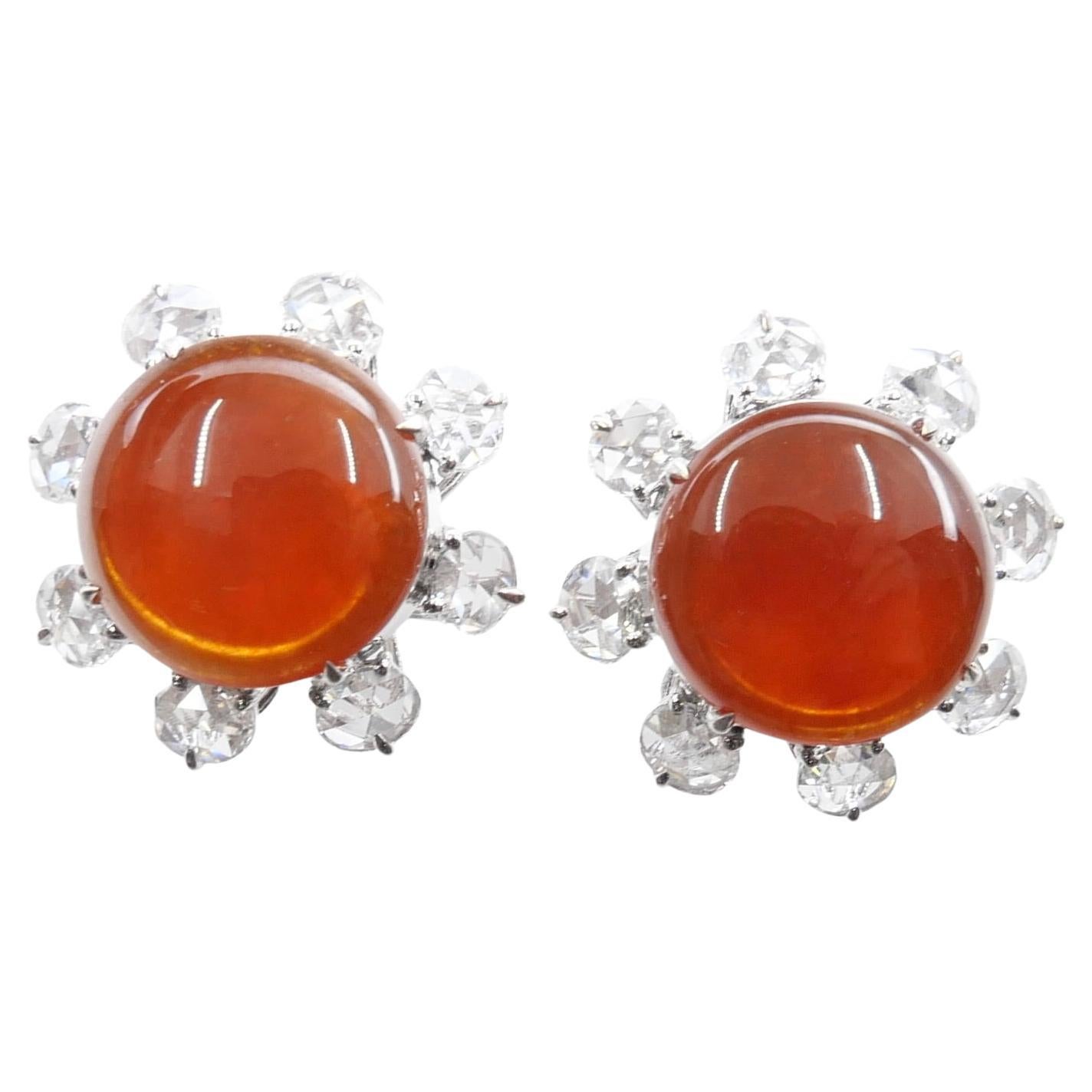 Important Certified Imperial Red Jade & Diamond Stud Earrings, Collector's Item For Sale