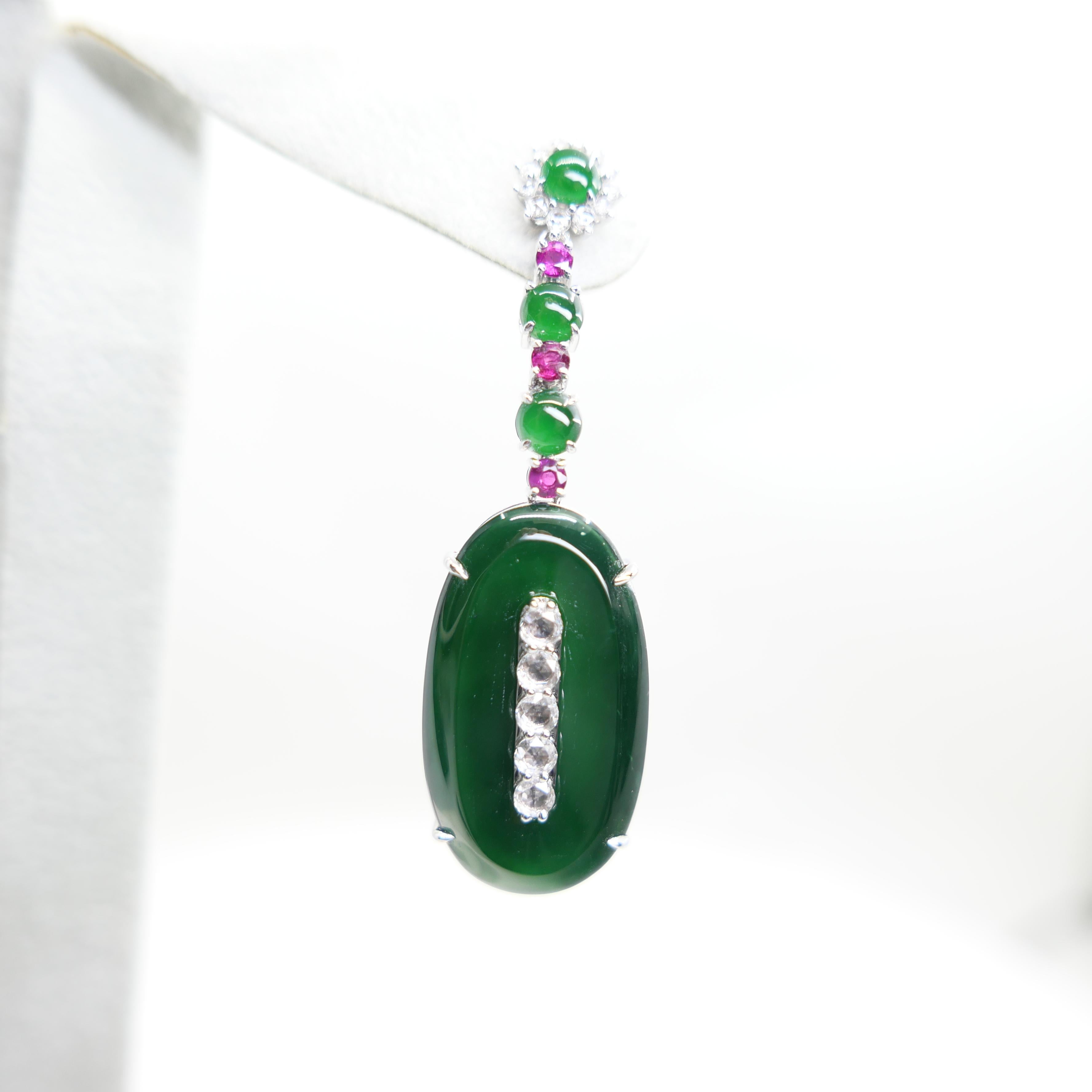 Important Certified Jade, Ruby & Diamond Earrings, Best Imperial Green. XXL In New Condition For Sale In Hong Kong, HK