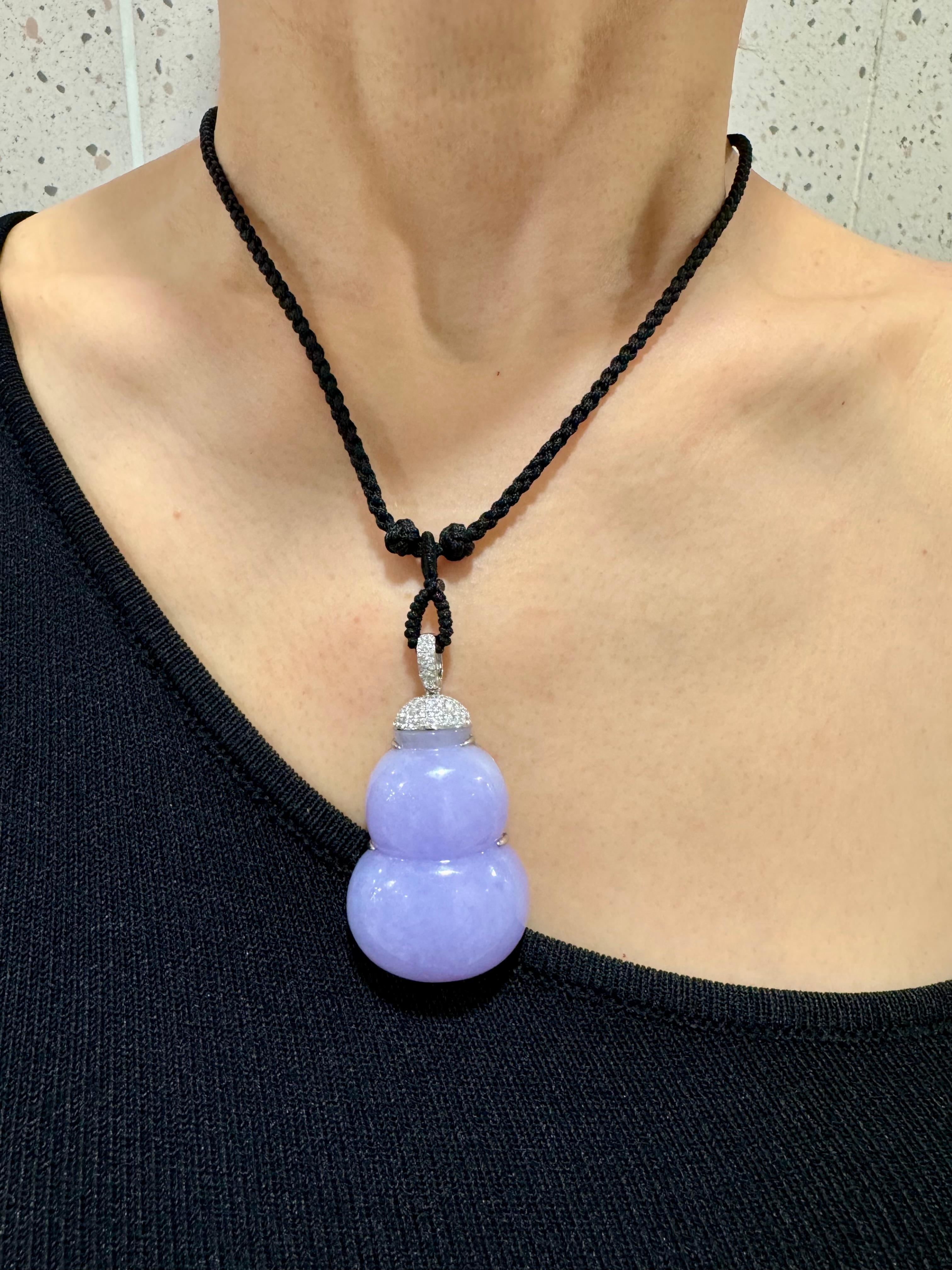 Important Certified Lavender Jadeite Jade Gourd Diamond Pendant, Substantial 5