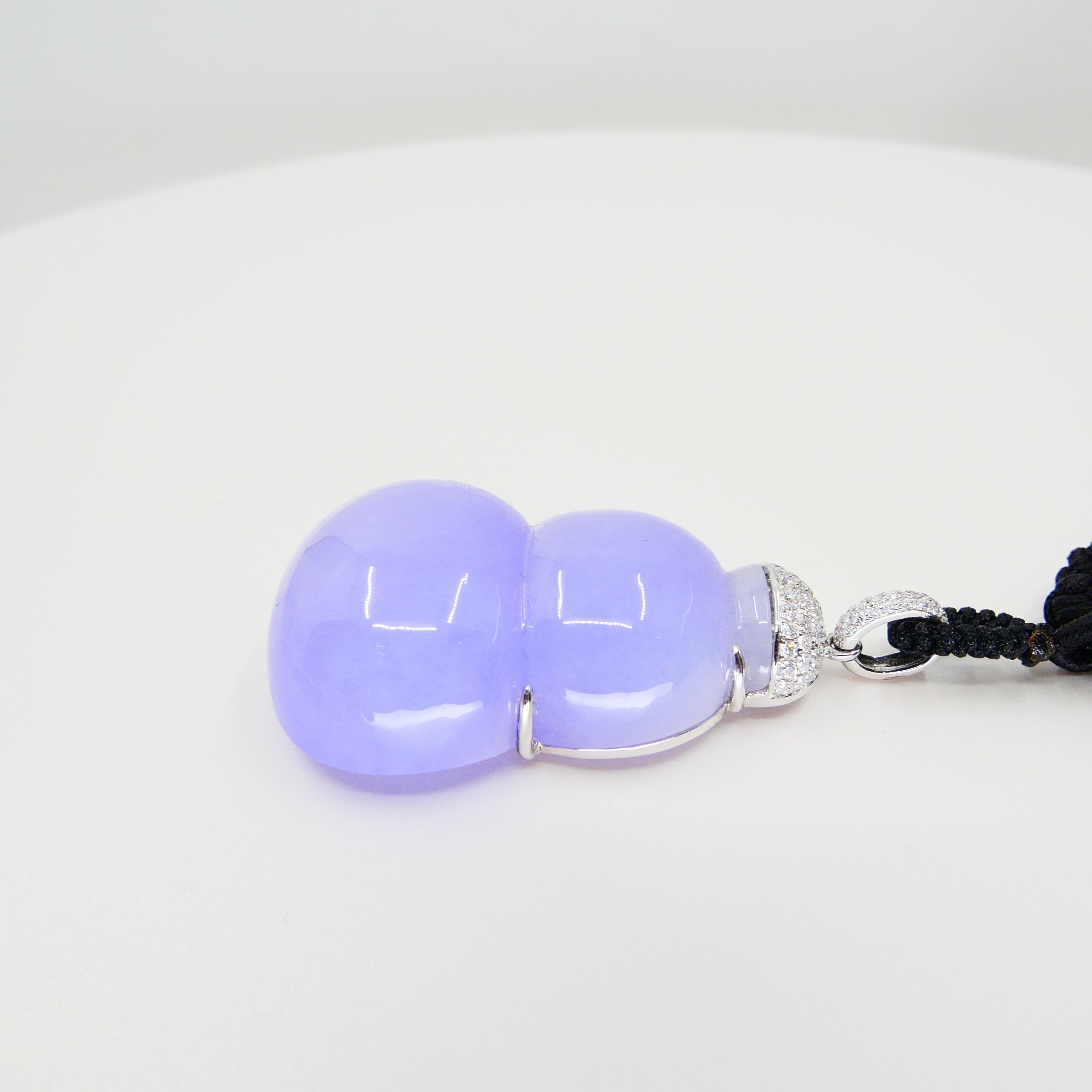 Important Certified Lavender Jadeite Jade Gourd Diamond Pendant, Substantial 6