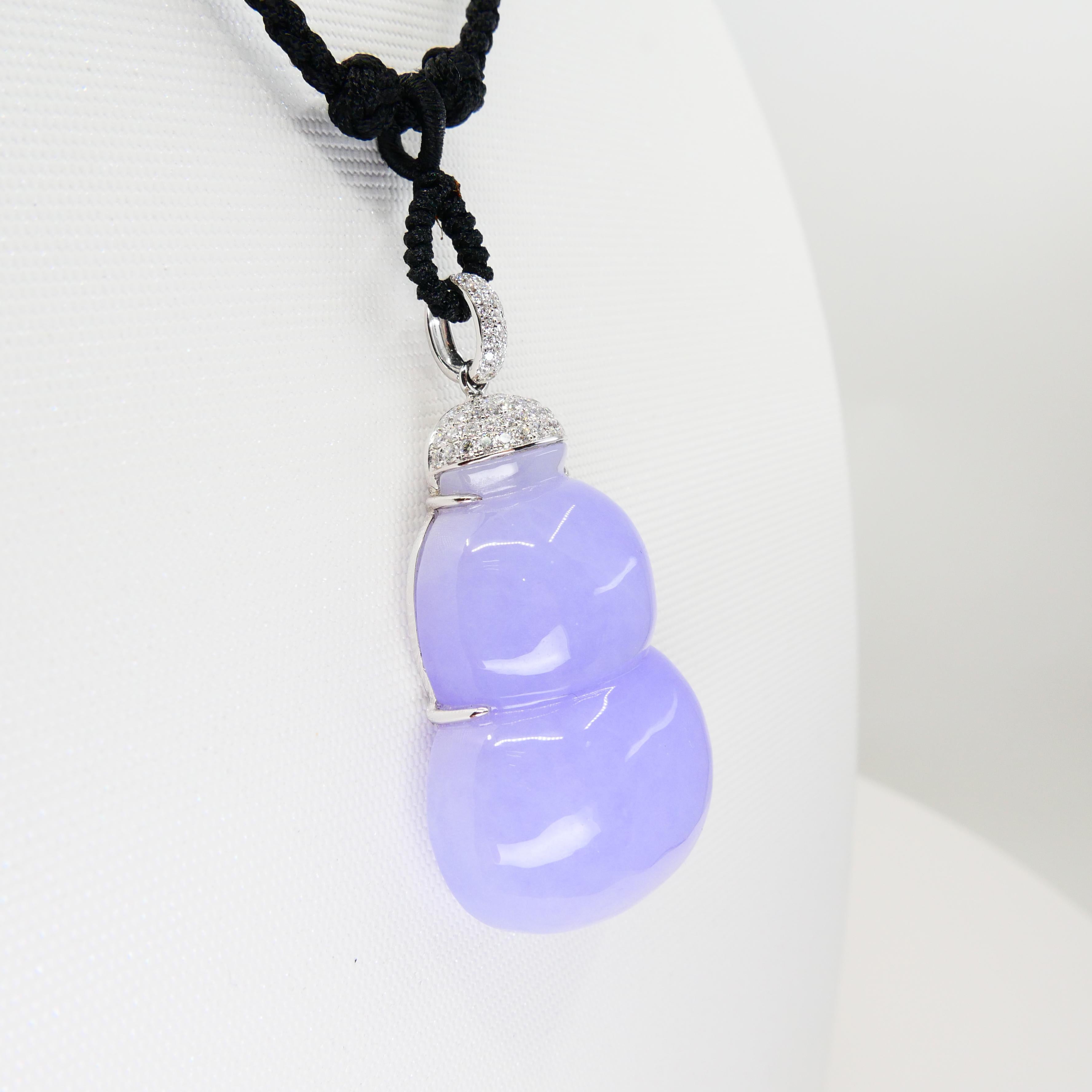 Important Certified Lavender Jadeite Jade Gourd Diamond Pendant, Substantial 9