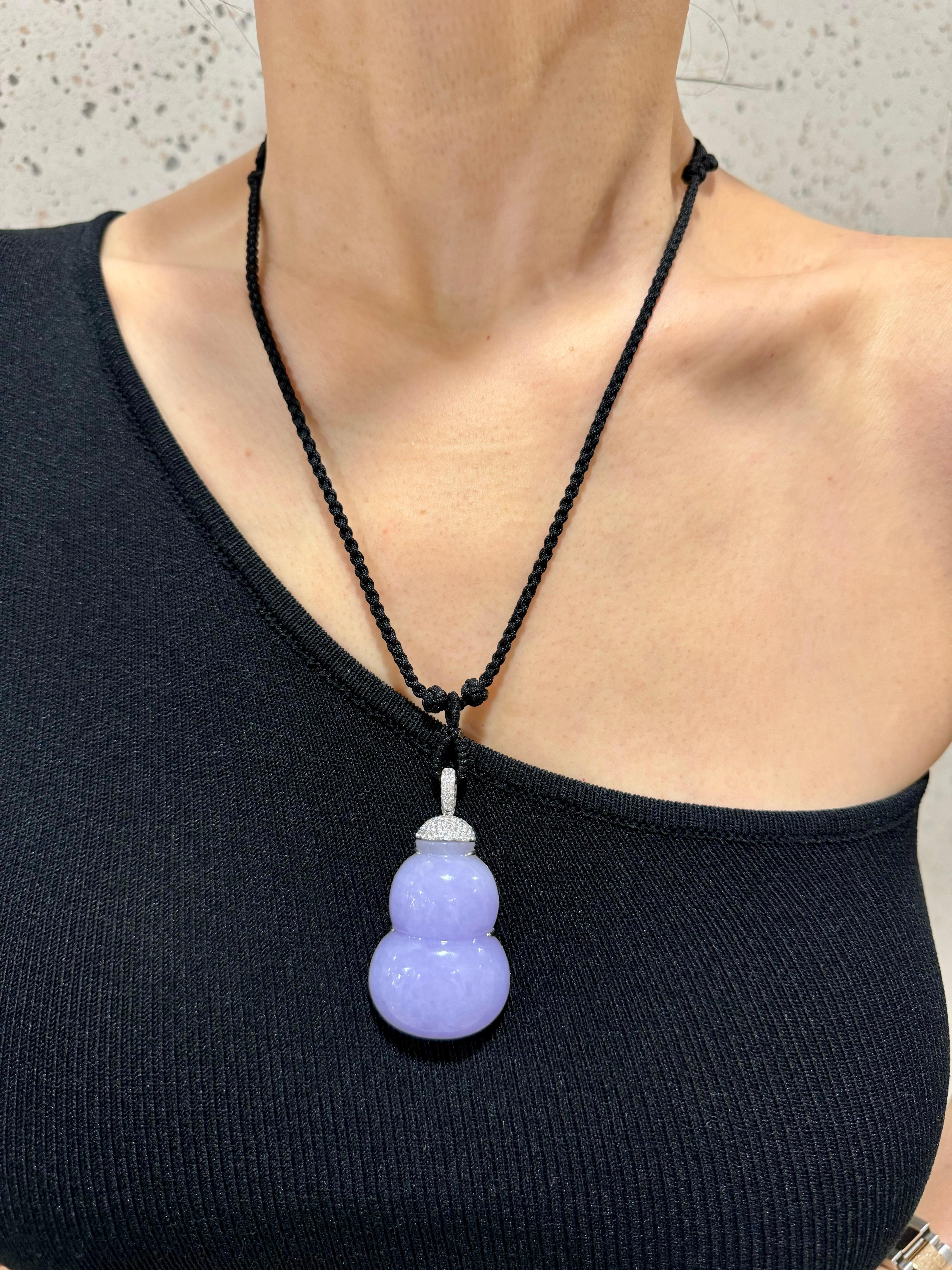 Please check out the HD video! Here is an important natural lavender Jadeite Jade and diamond pendant necklace with excellent purple color. This is a substantial STATEMENT piece! The size is impressive but it also has thickness (about half inch