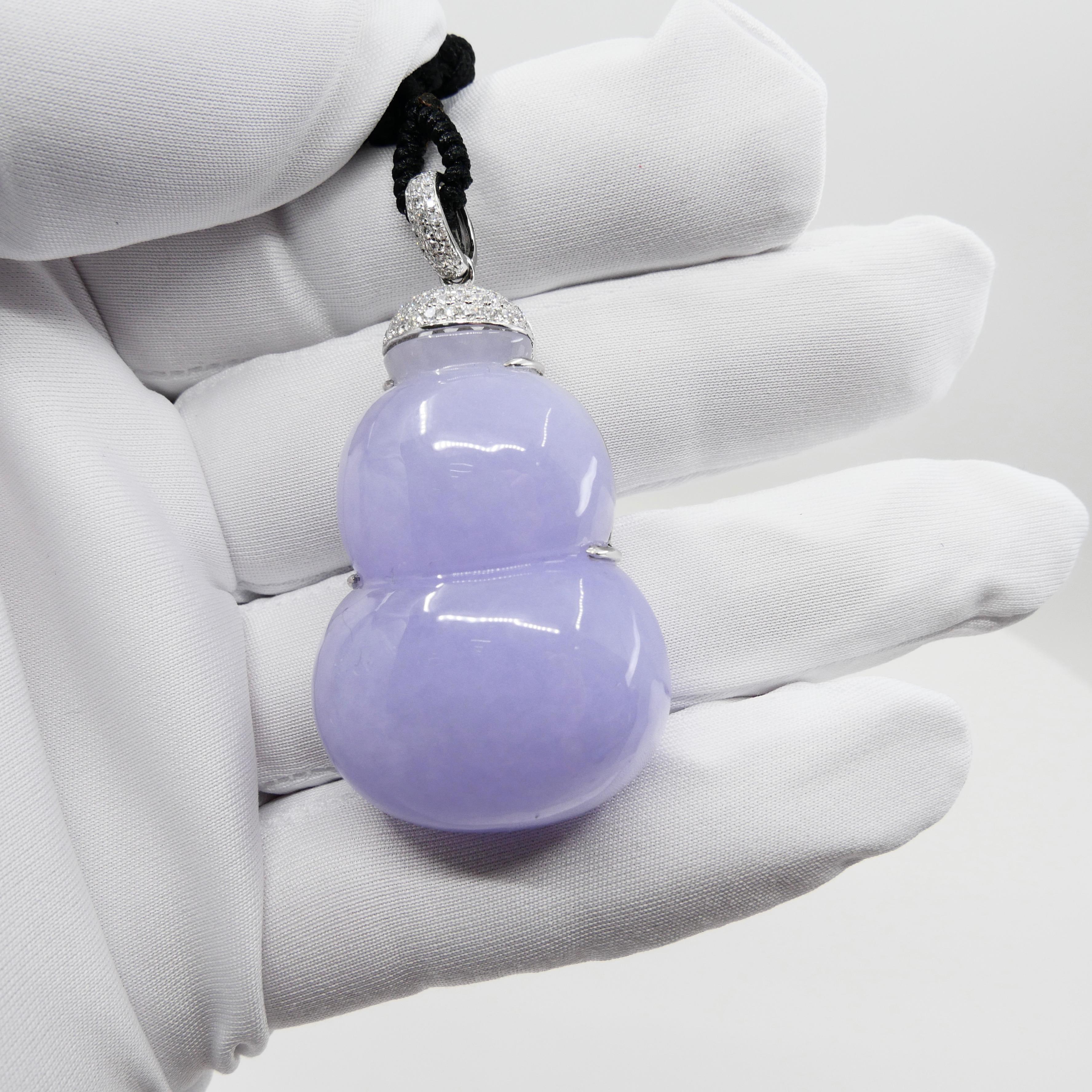Important Certified Lavender Jadeite Jade Gourd Diamond Pendant, Substantial 8