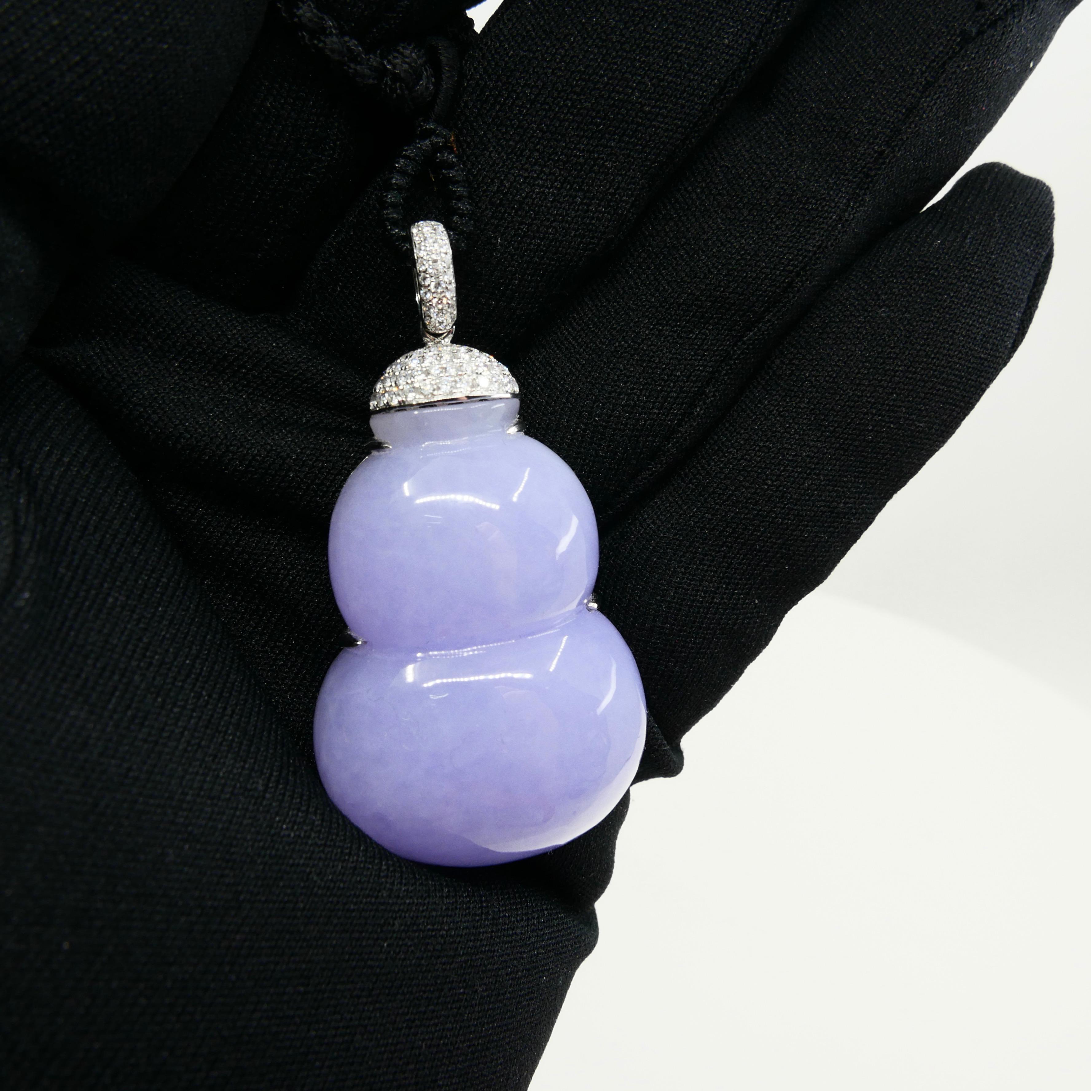 Rough Cut Important Certified Lavender Jadeite Jade Gourd Diamond Pendant, Substantial For Sale