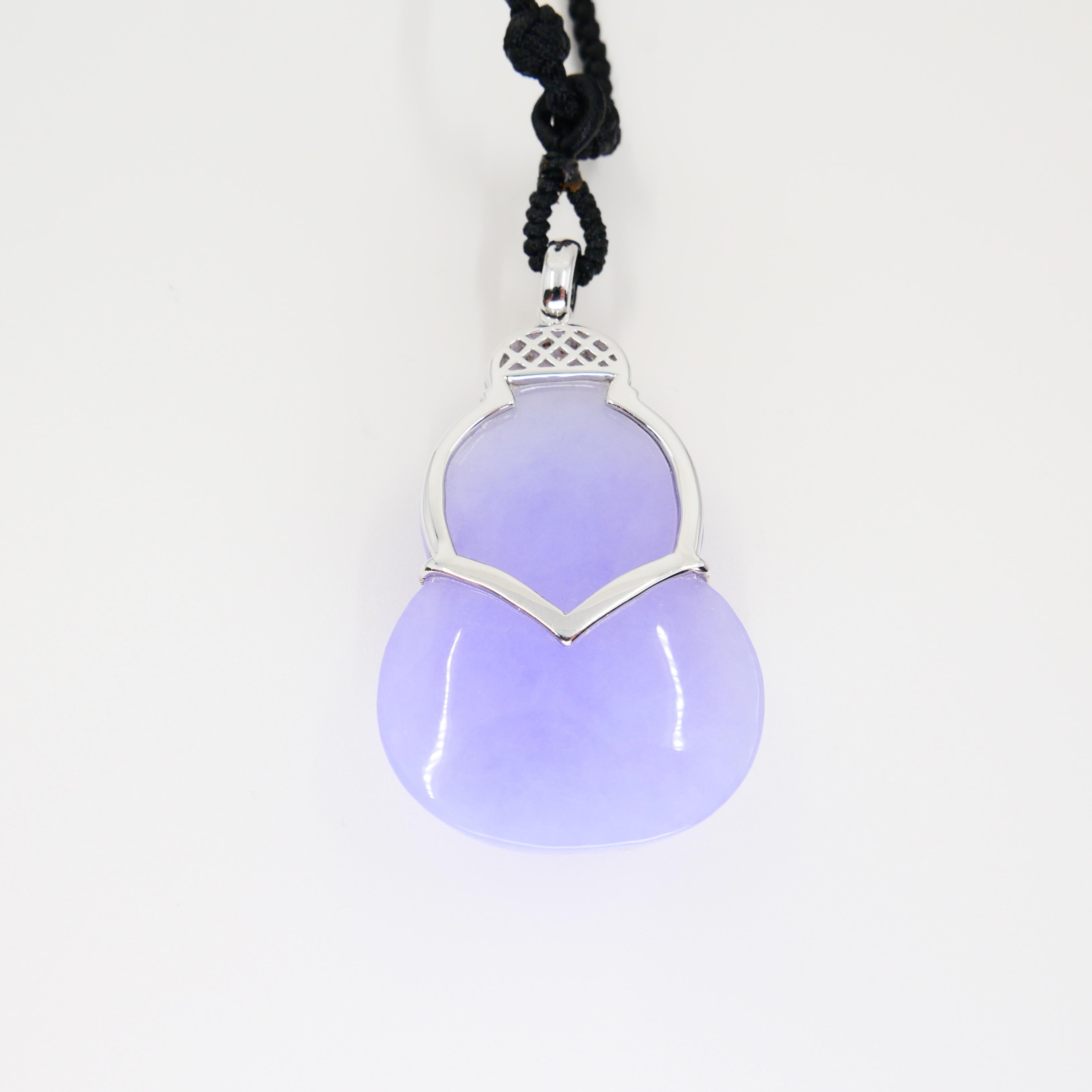 Women's Important Certified Lavender Jadeite Jade Gourd Diamond Pendant, Substantial For Sale