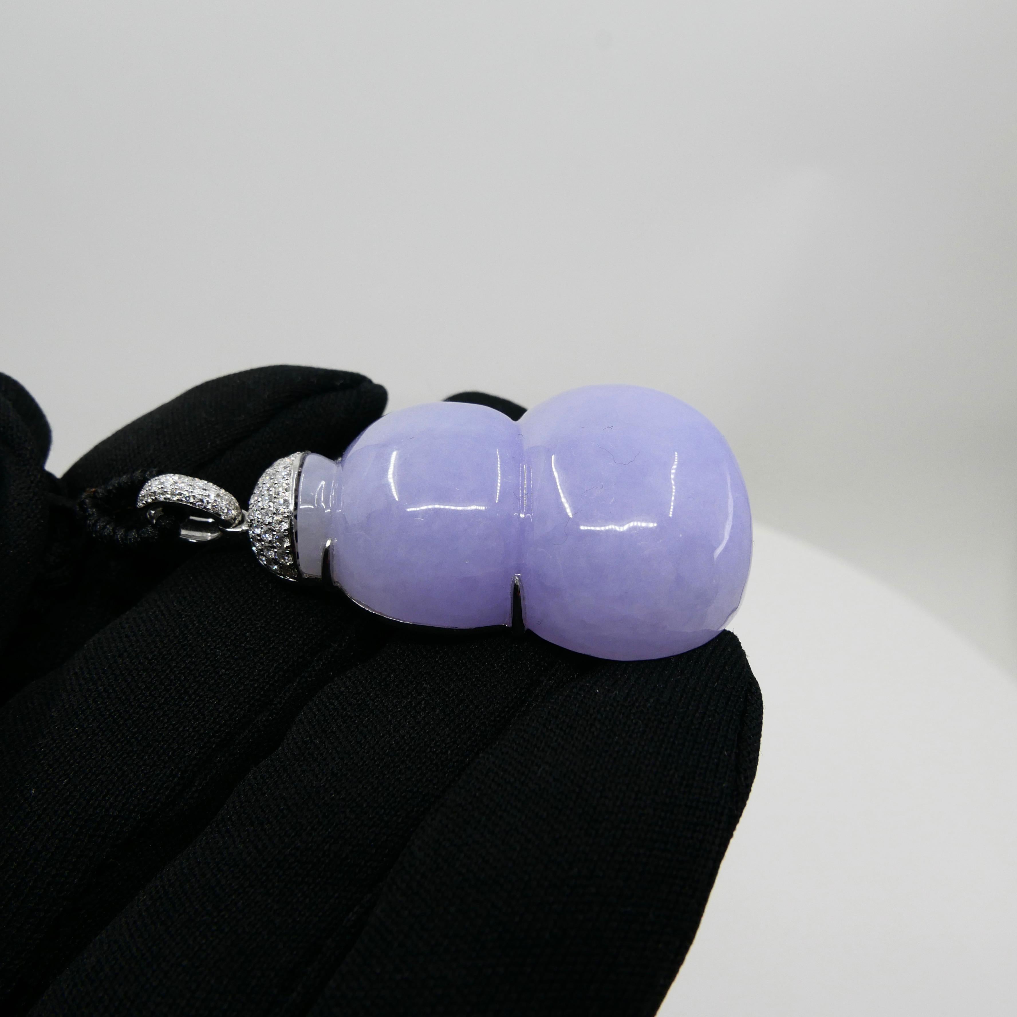 Important Certified Lavender Jadeite Jade Gourd Diamond Pendant, Substantial For Sale 1