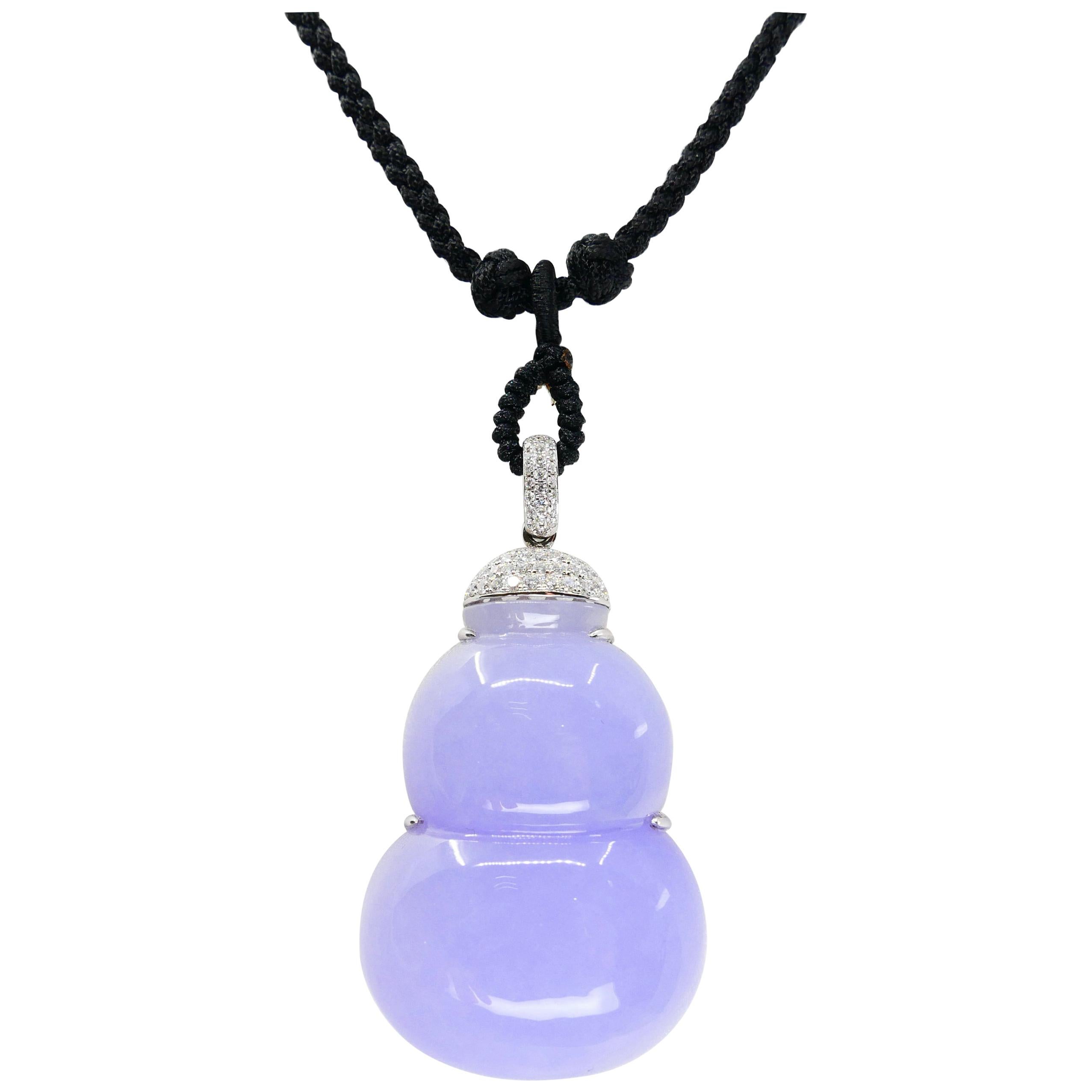 Important Certified Lavender Jadeite Jade Gourd Diamond Pendant, Substantial For Sale