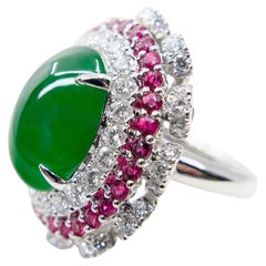 Important Certified Natural Imperial Green Jade, Ruby & Diamond Ring. XXL