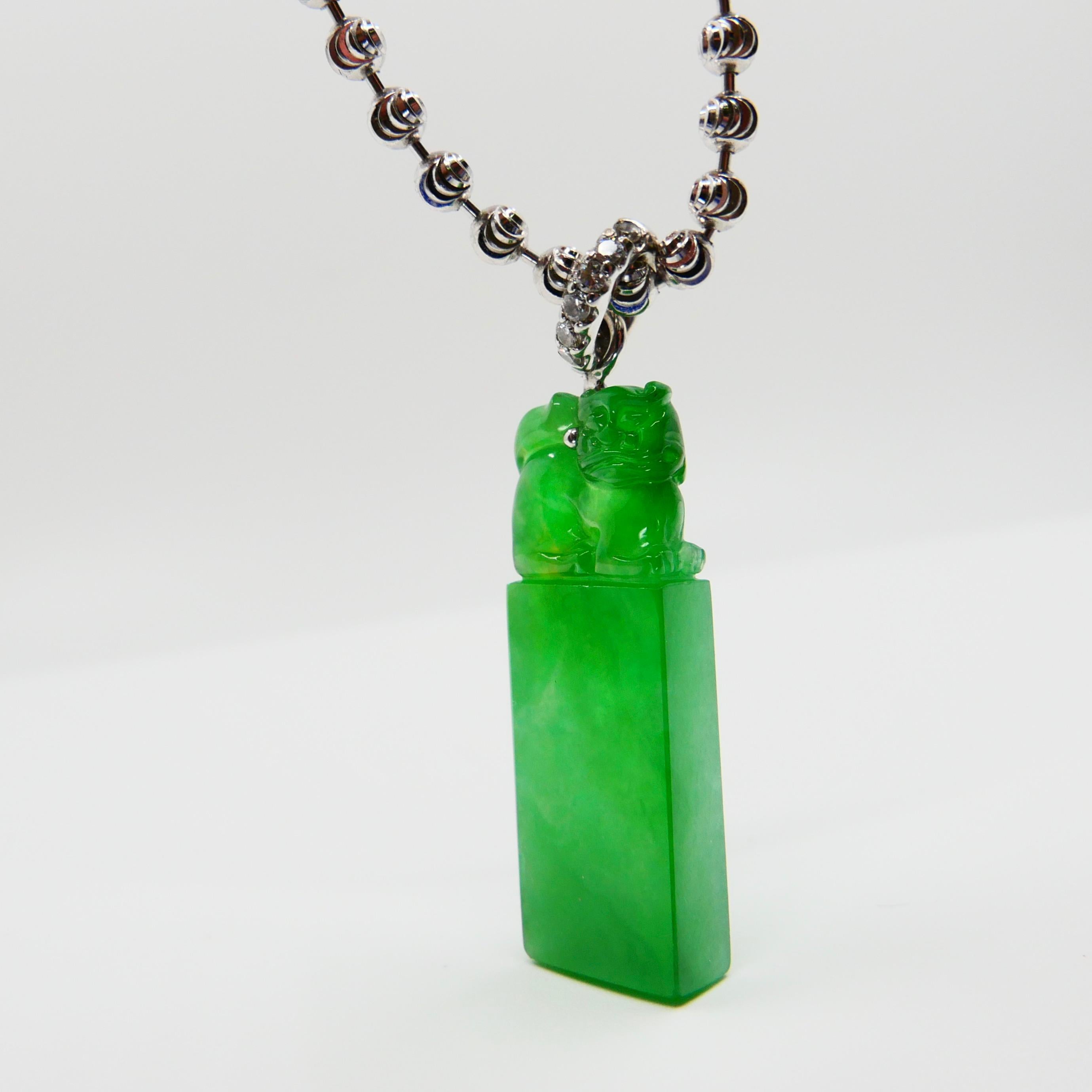 Wichtiger zertifizierter natürlicher Jade-Diamant-Tropfen-Anhänger, kaiserlich-grüne Farbe im Angebot 6