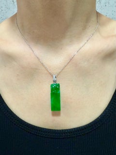 Important Certified Natural Jade Diamond Drop Pendant, Imperial Green Color