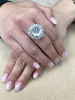 Important Certified Natural Type A Icy Jade and Diamond Cocktail Ring