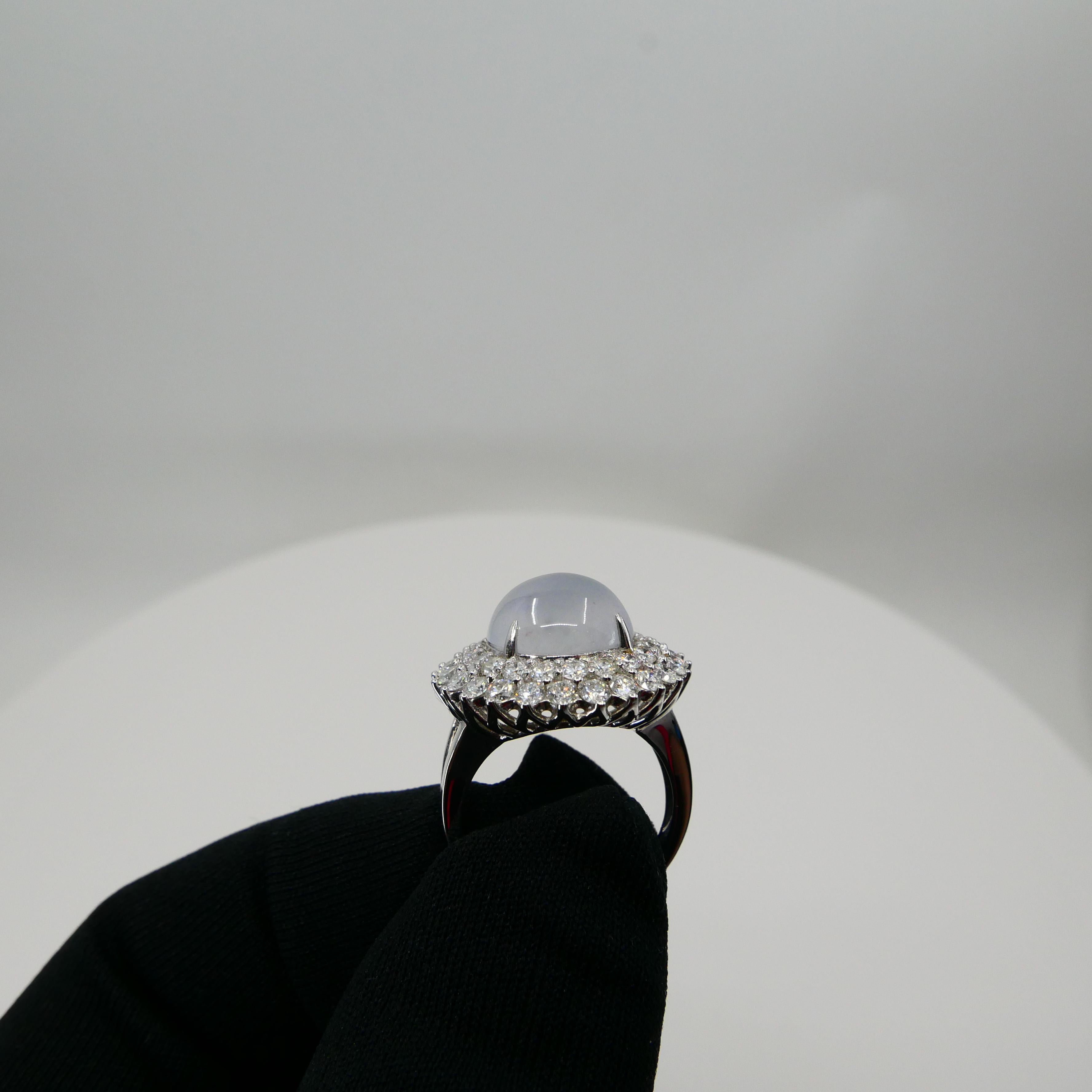 Important Certified Natural Type A Icy Jade and Diamond Cocktail Ring For Sale 7