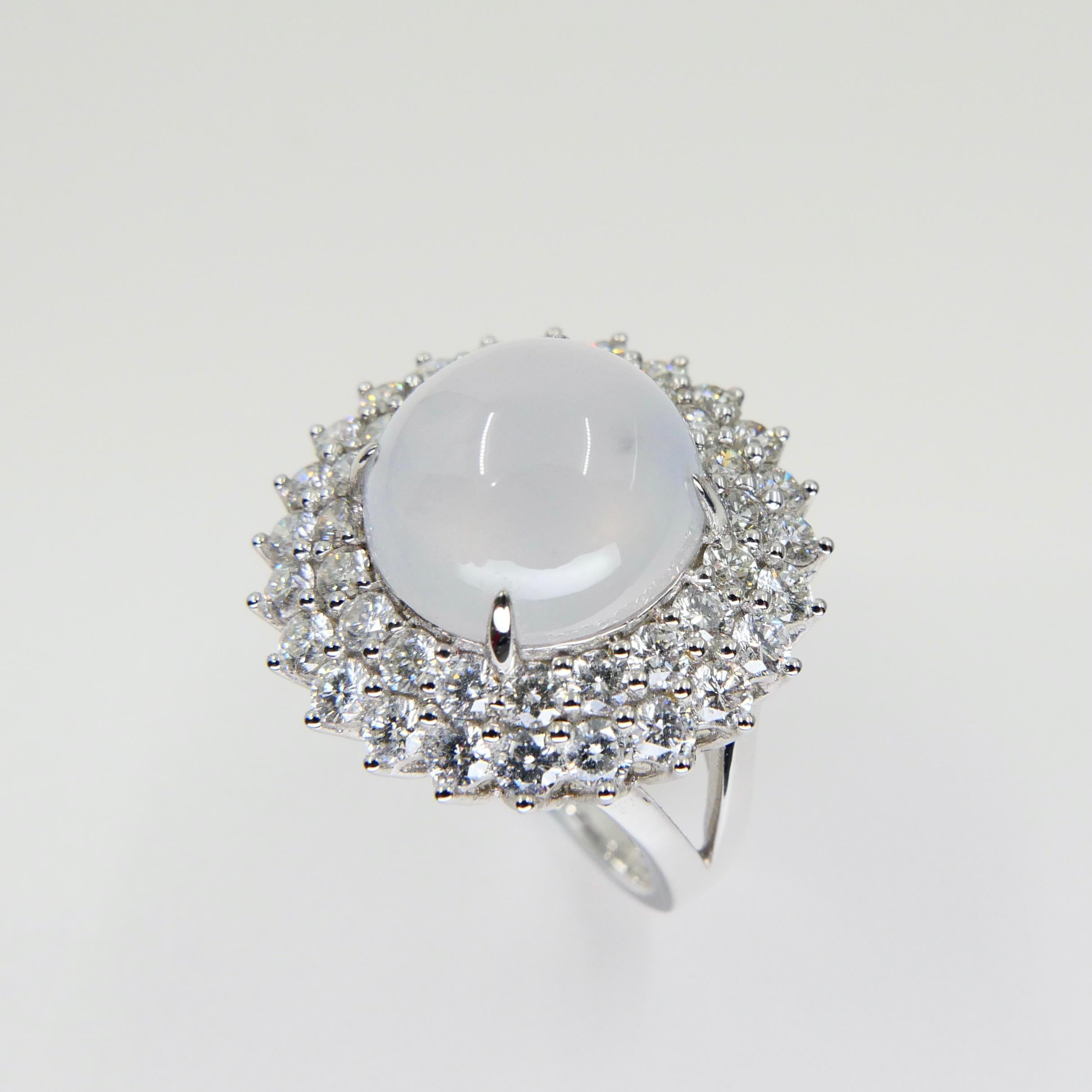 Contemporary Important Certified Natural Type A Icy Jade and Diamond Cocktail Ring For Sale