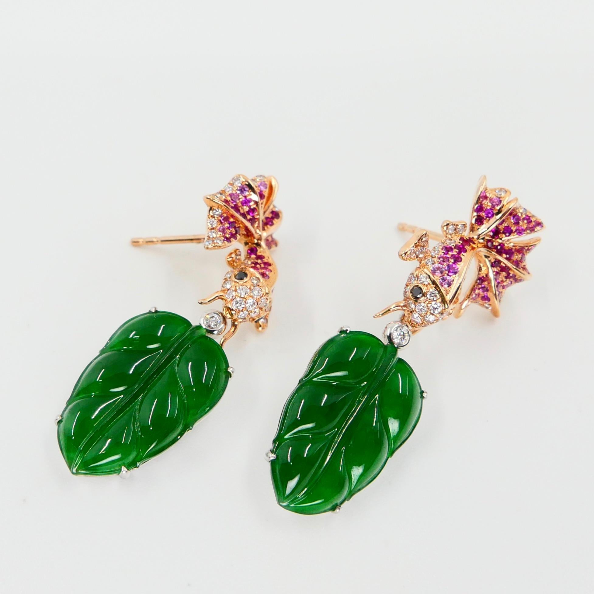 Important Certified Type-A Icy Jade, Ruby and Diamond Earrings, Imperial Green In New Condition For Sale In Hong Kong, HK