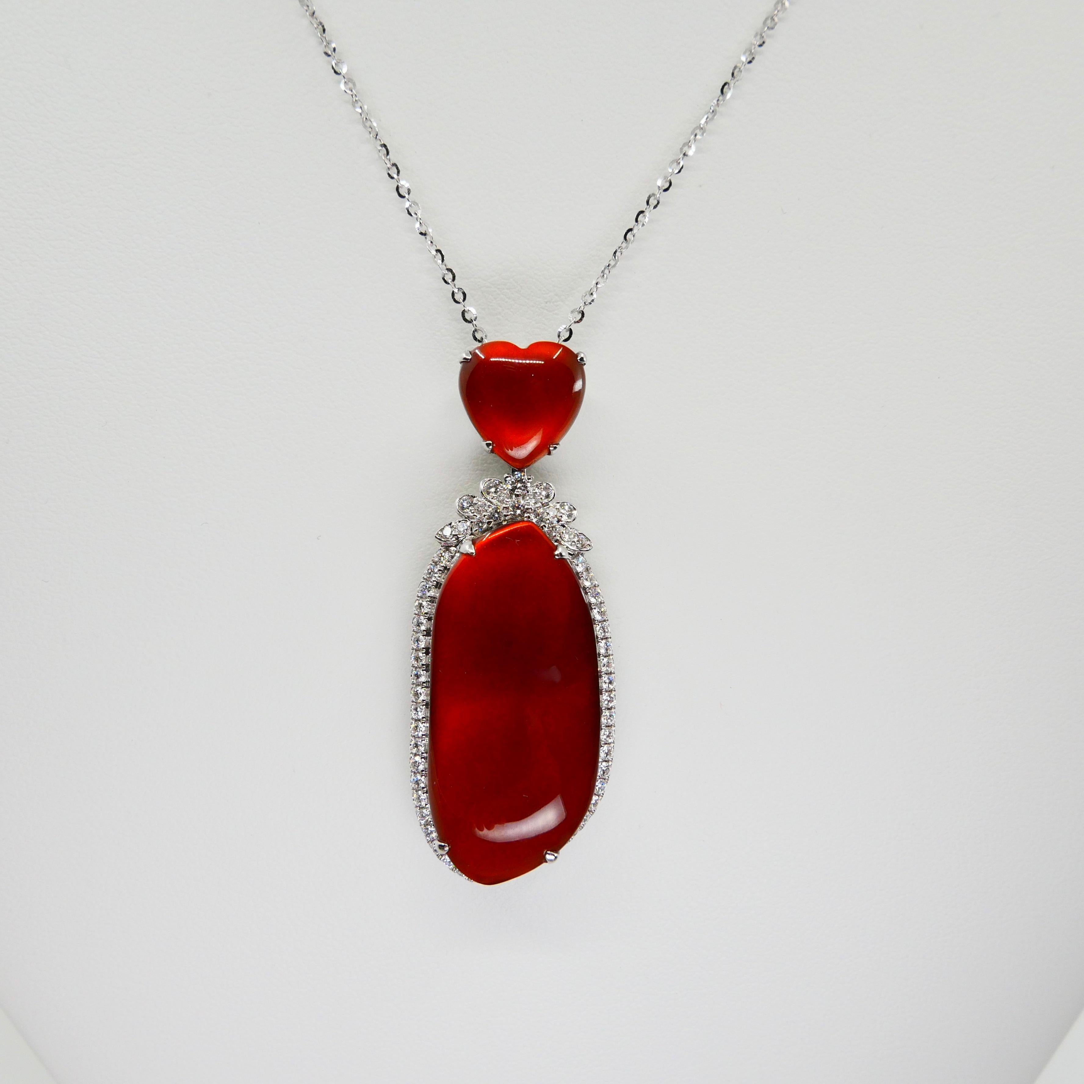 Important GIA Certified Jadeite & Diamond Pendant Necklace Imperial Red Jade 5