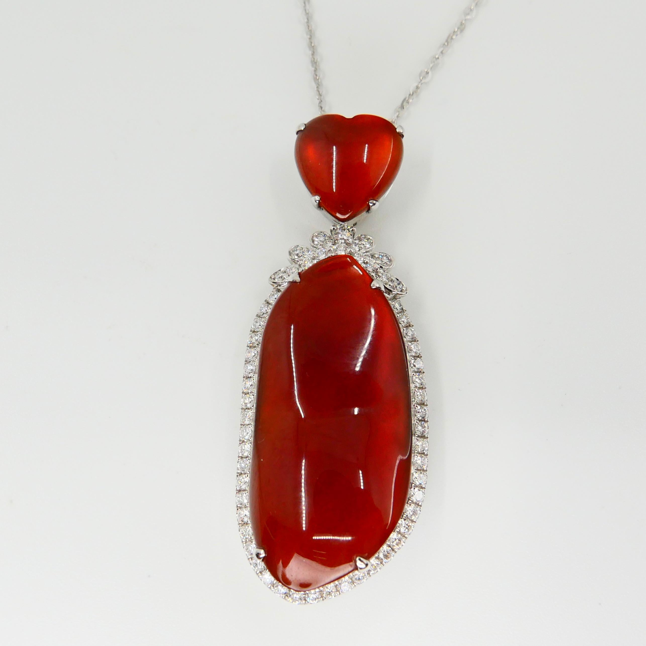 Rough Cut Important GIA Certified Jadeite & Diamond Pendant Necklace Imperial Red Jade