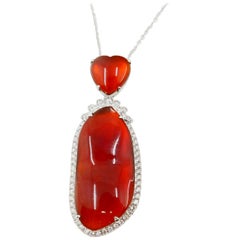 Important GIA Certified Jadeite & Diamond Pendant Necklace Imperial Red Jade