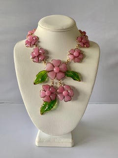 Important Chanel Pink "Camellia" "Pate de Verre" Statement Necklace