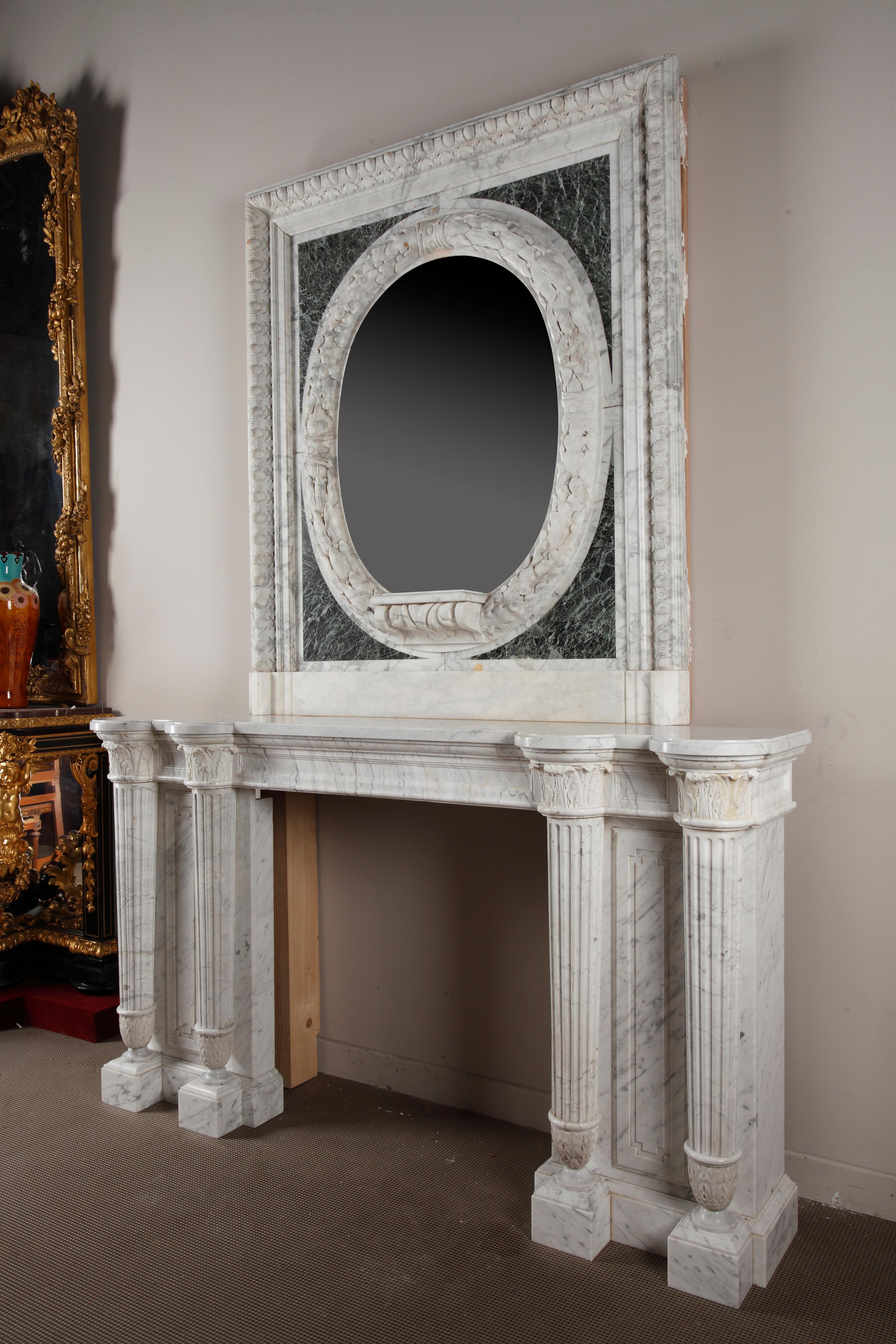 French Important Marble Chimneypiece and Overmantel, France, Circa 1880 For Sale