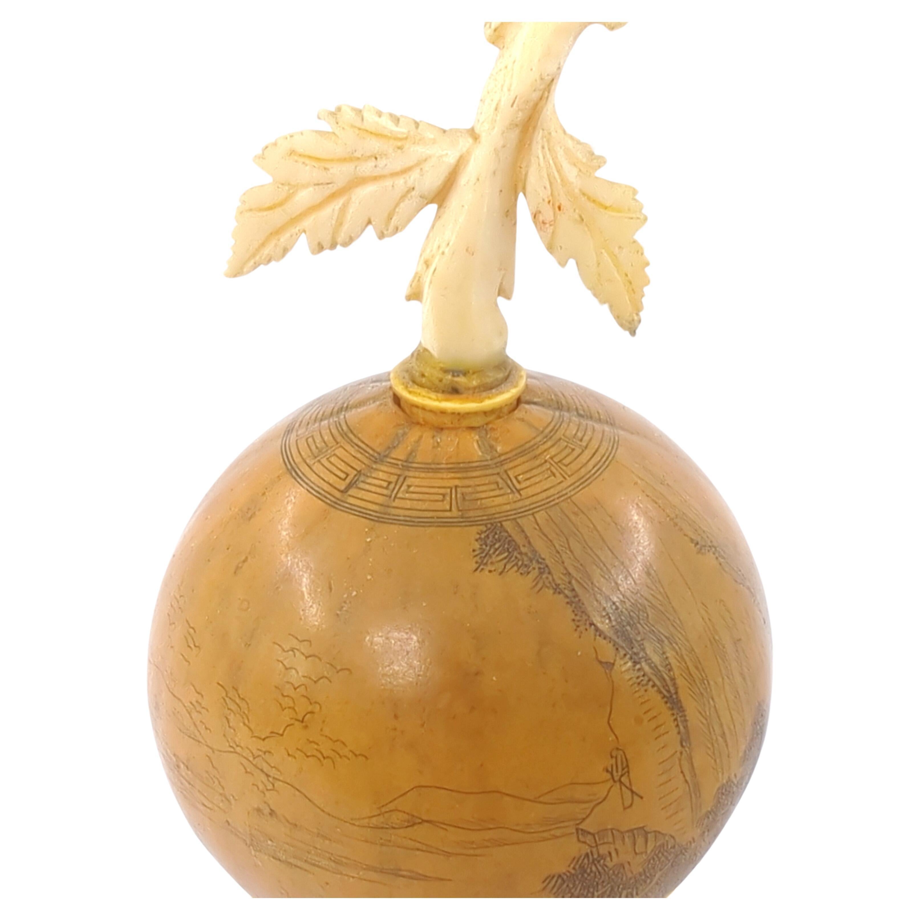 Important Chinese Incised & Filled Gourd Snuff Bottle 