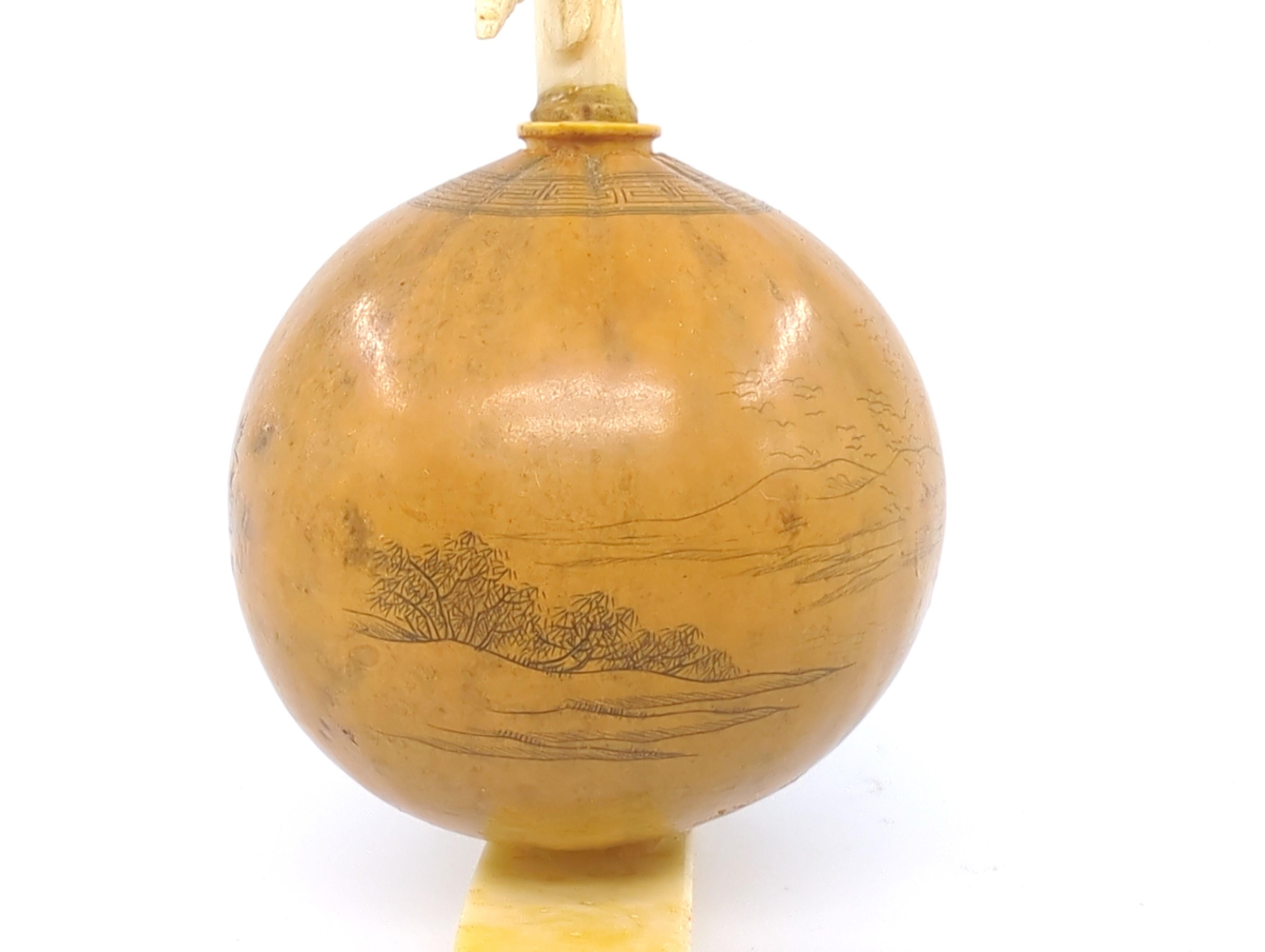 Organic Material Important Chinese Incised & Filled Gourd Snuff Bottle 