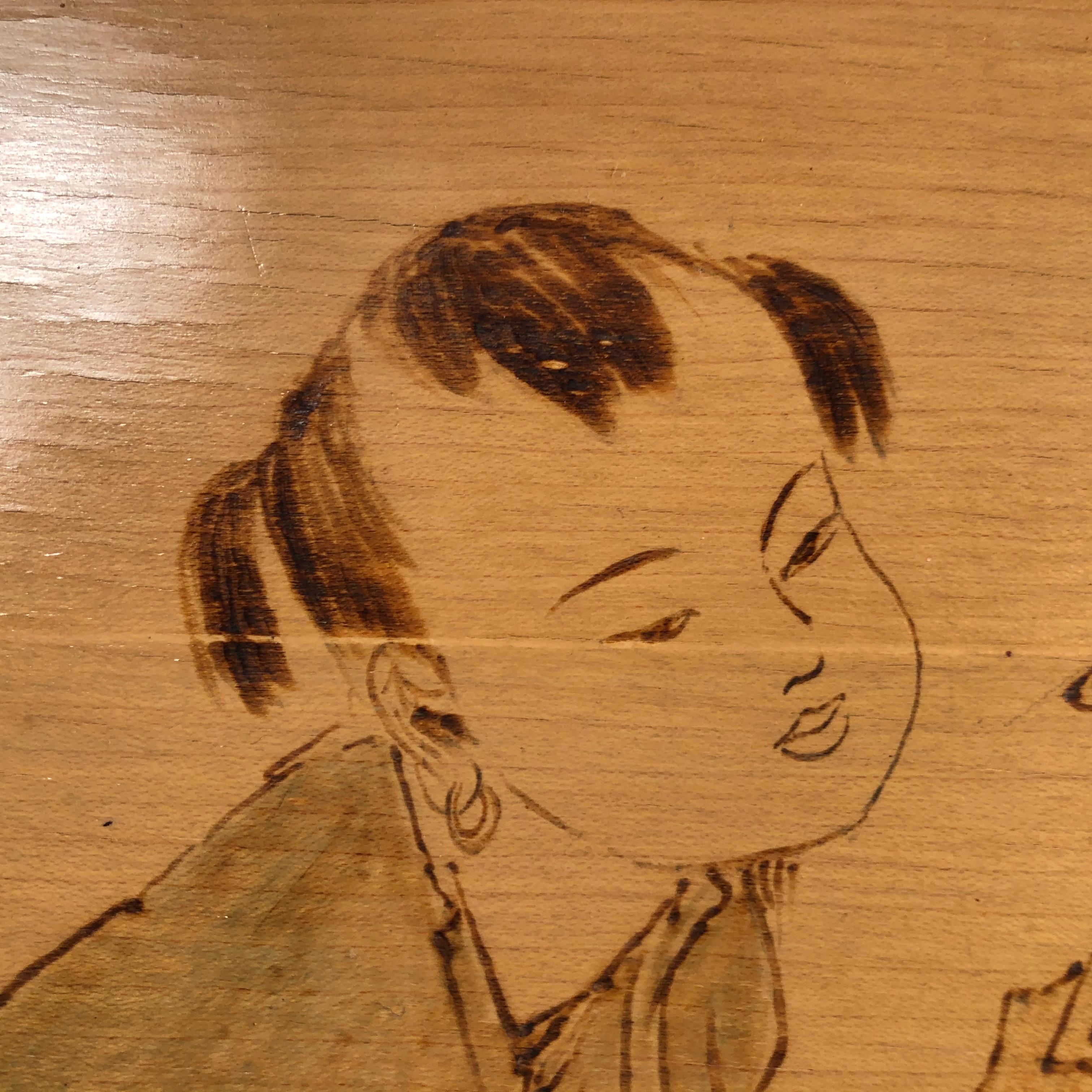Important Chinese Pyrography Painting of “LUK YU” Famous Tang Dynasty Tea master For Sale 1
