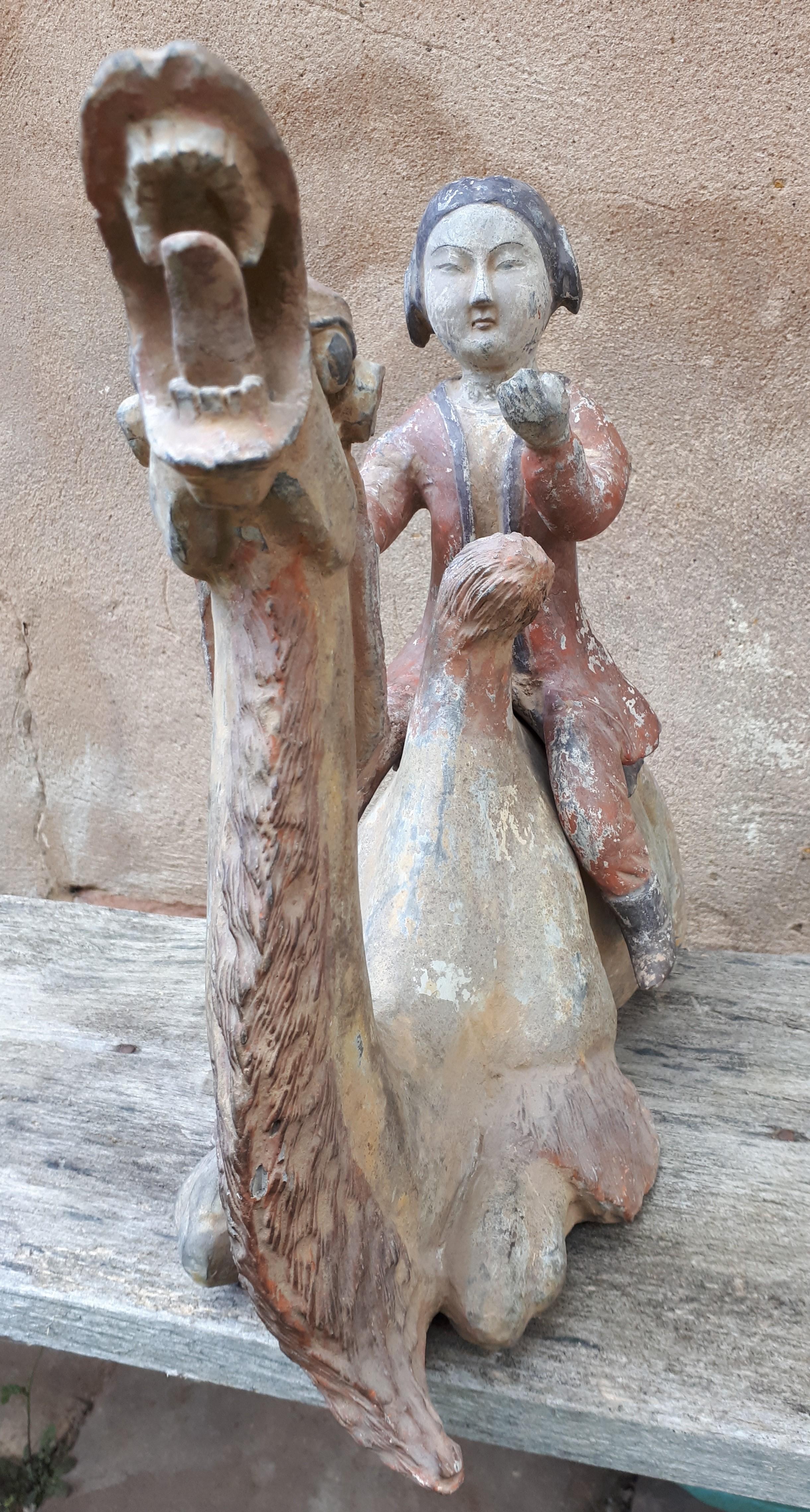Cold-Painted Important chinese terracotta sculpture of a camel, China Tang dynasty For Sale