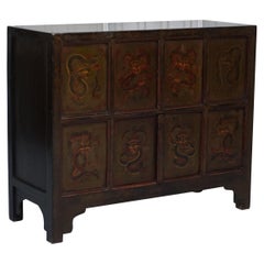 Antique Important Chinese Tibetan Dragon Hand Painted and Lacquered Cupboard Sideboard