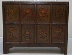 Important Chinese Tibetan Dragon Hand Painted and Lacquered Cupboard Sideboard